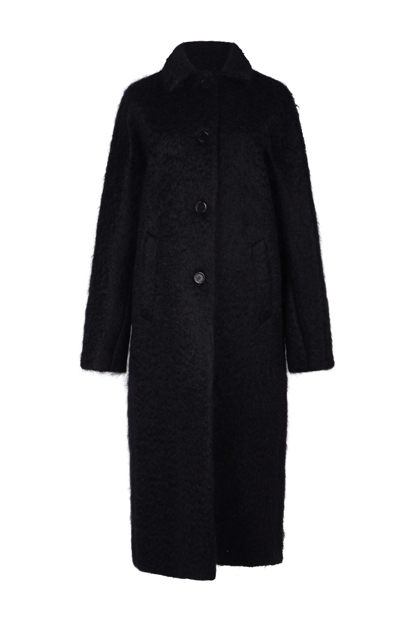 Fluffy Mohair Long Coat in Black-1