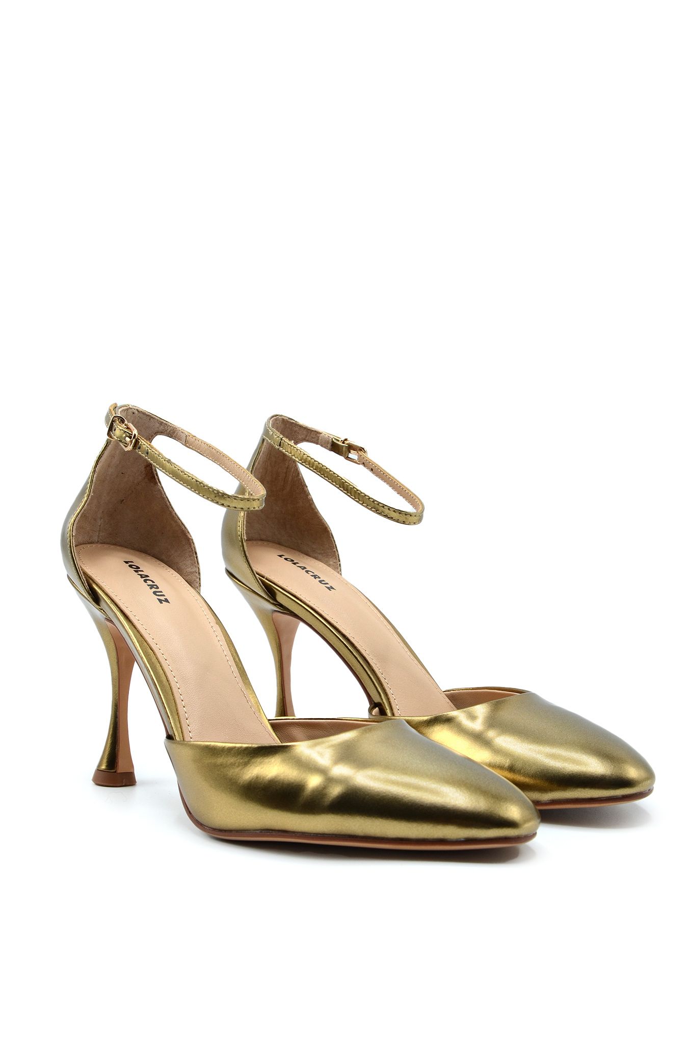 Leather Ankle Strap Heels in Oro-3