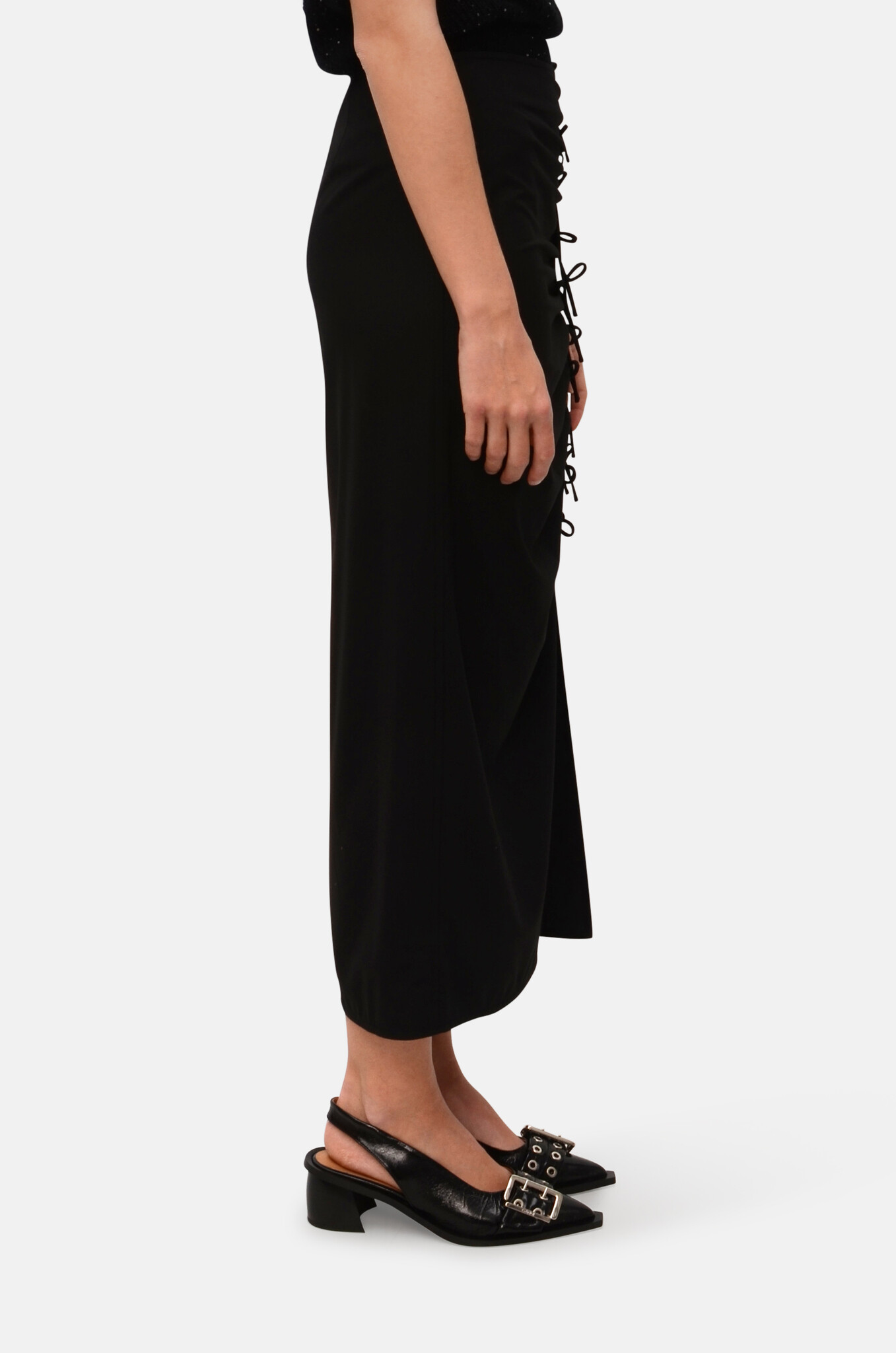 Black Drapey Midi Skirt-3