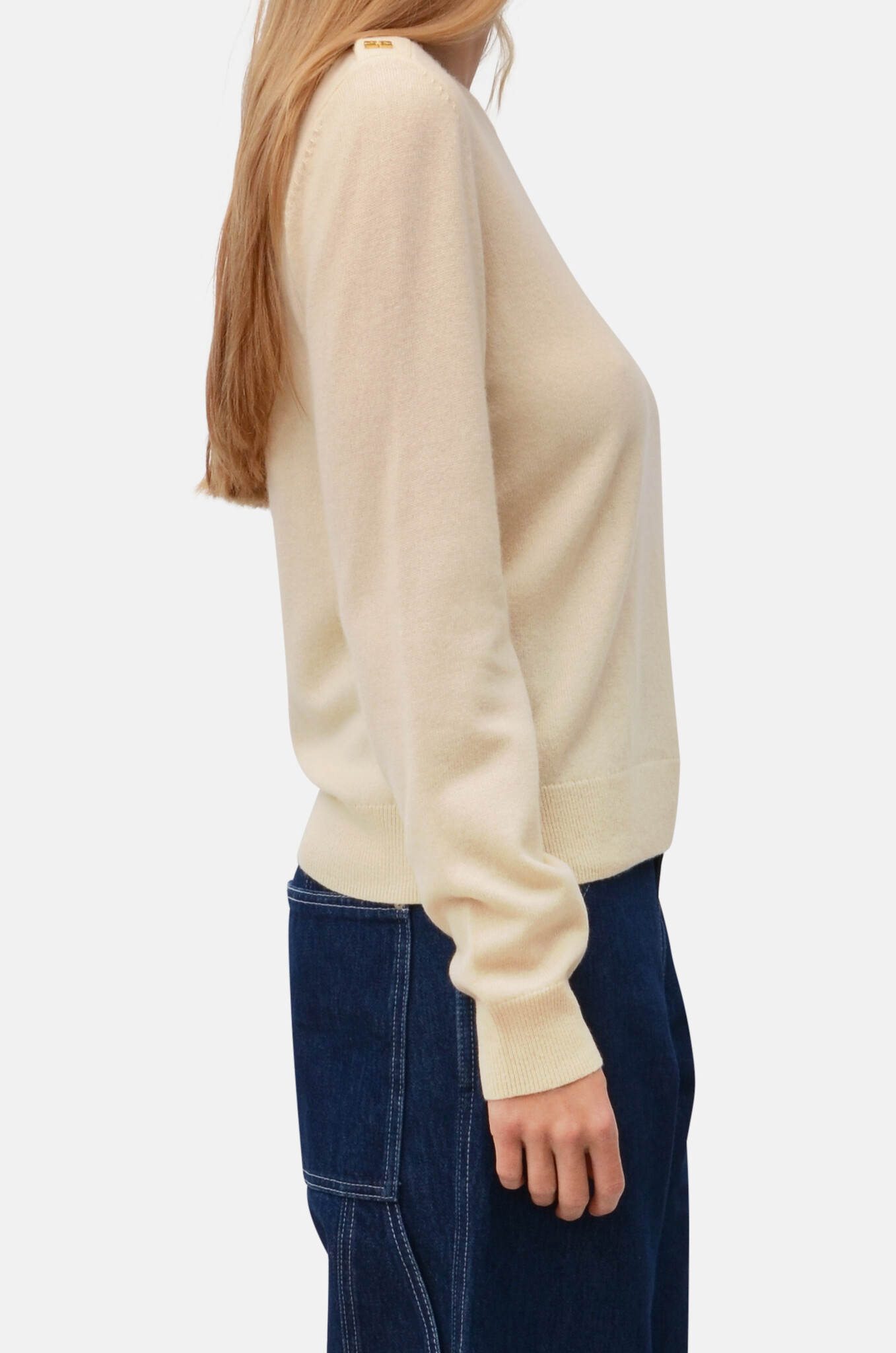 Cream Cashmere Blend O-Neck Pullover-3