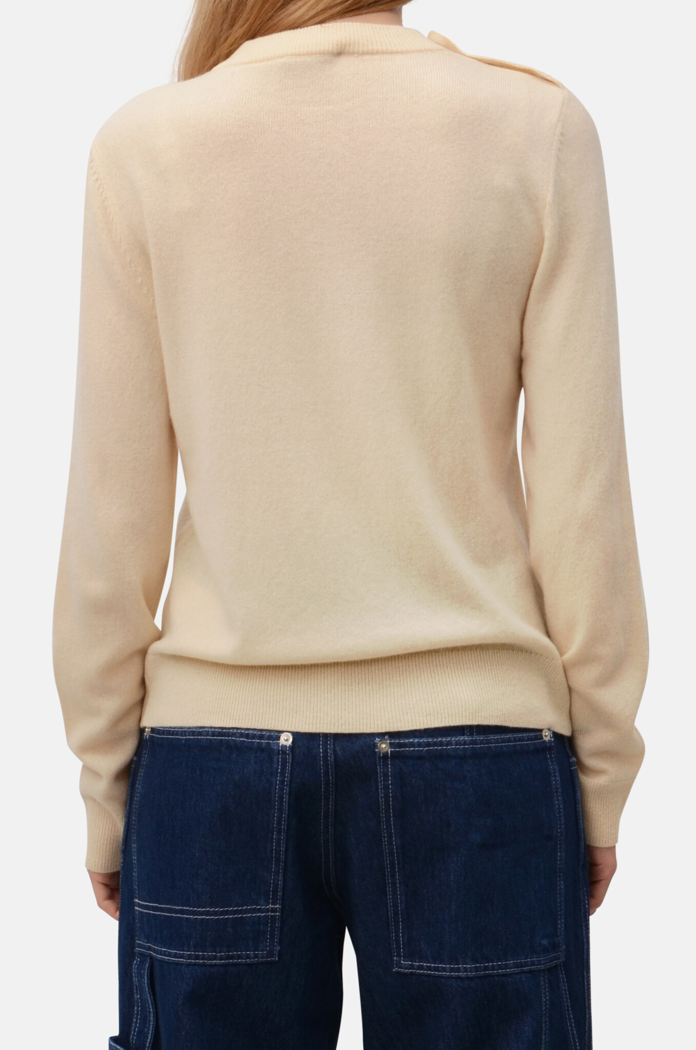 Cream Cashmere Blend O-Neck Pullover-4