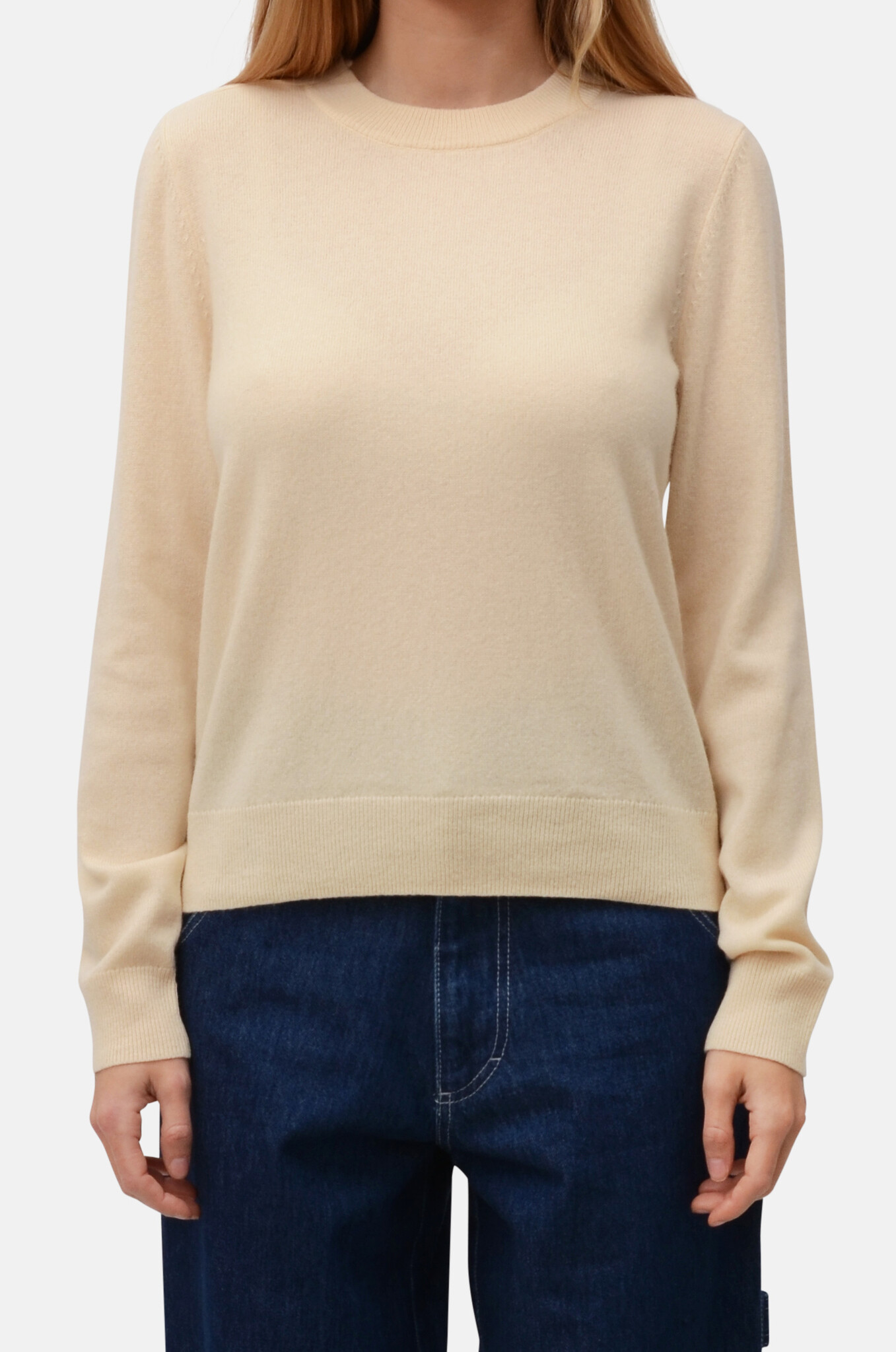 Cream Cashmere Blend O-Neck Pullover-1