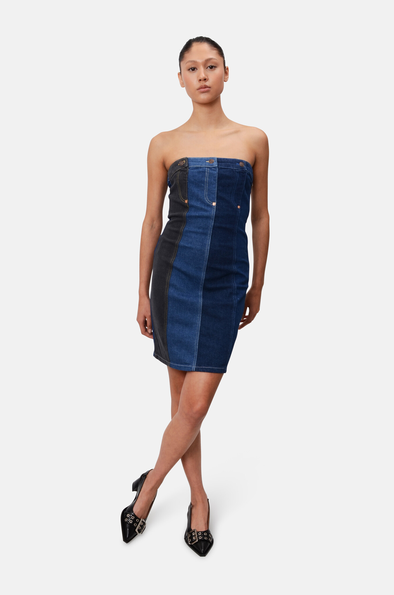 Moschino Jacquard Logo Bustier Mini Dress in Blue