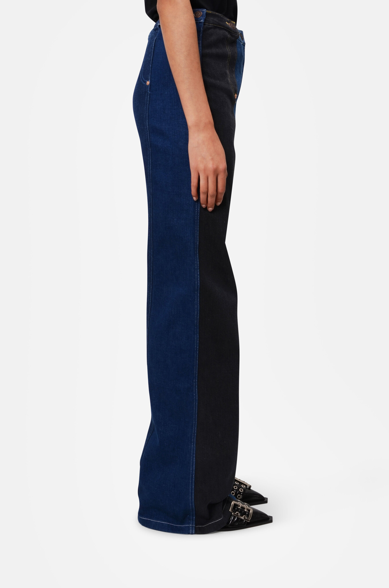 Denim Patchwork Flared Trousers-3