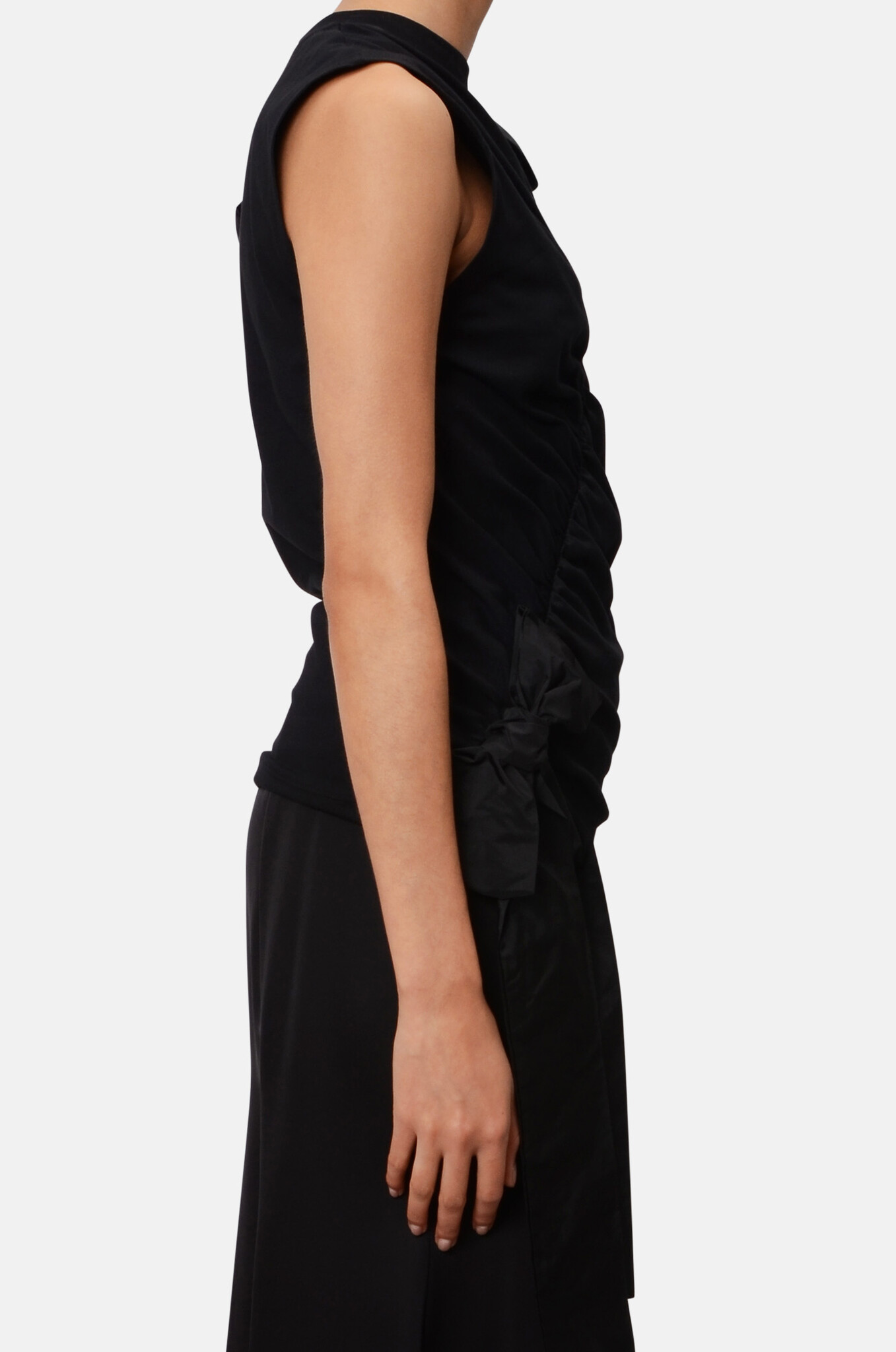 Gathered Top With Bows in Black-3