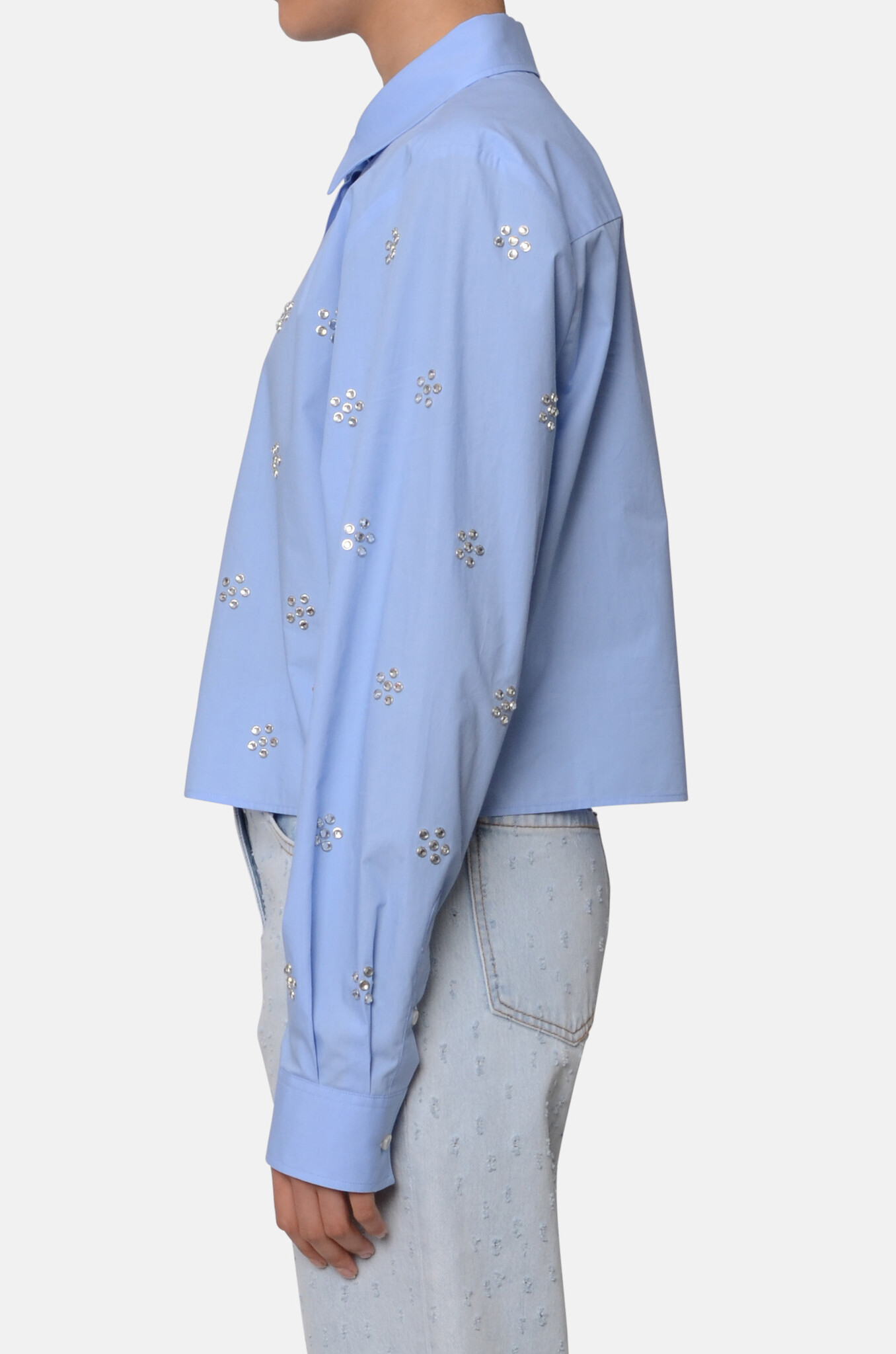 Rhinestone Embellished Cotton Shirt in Blue-3