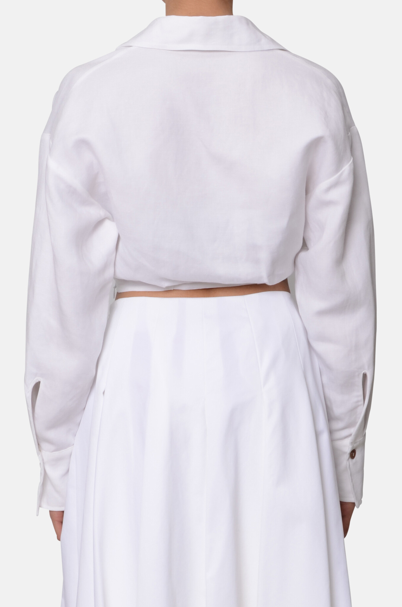 Twist Front Cropped Linen Blouse in Off-White-4