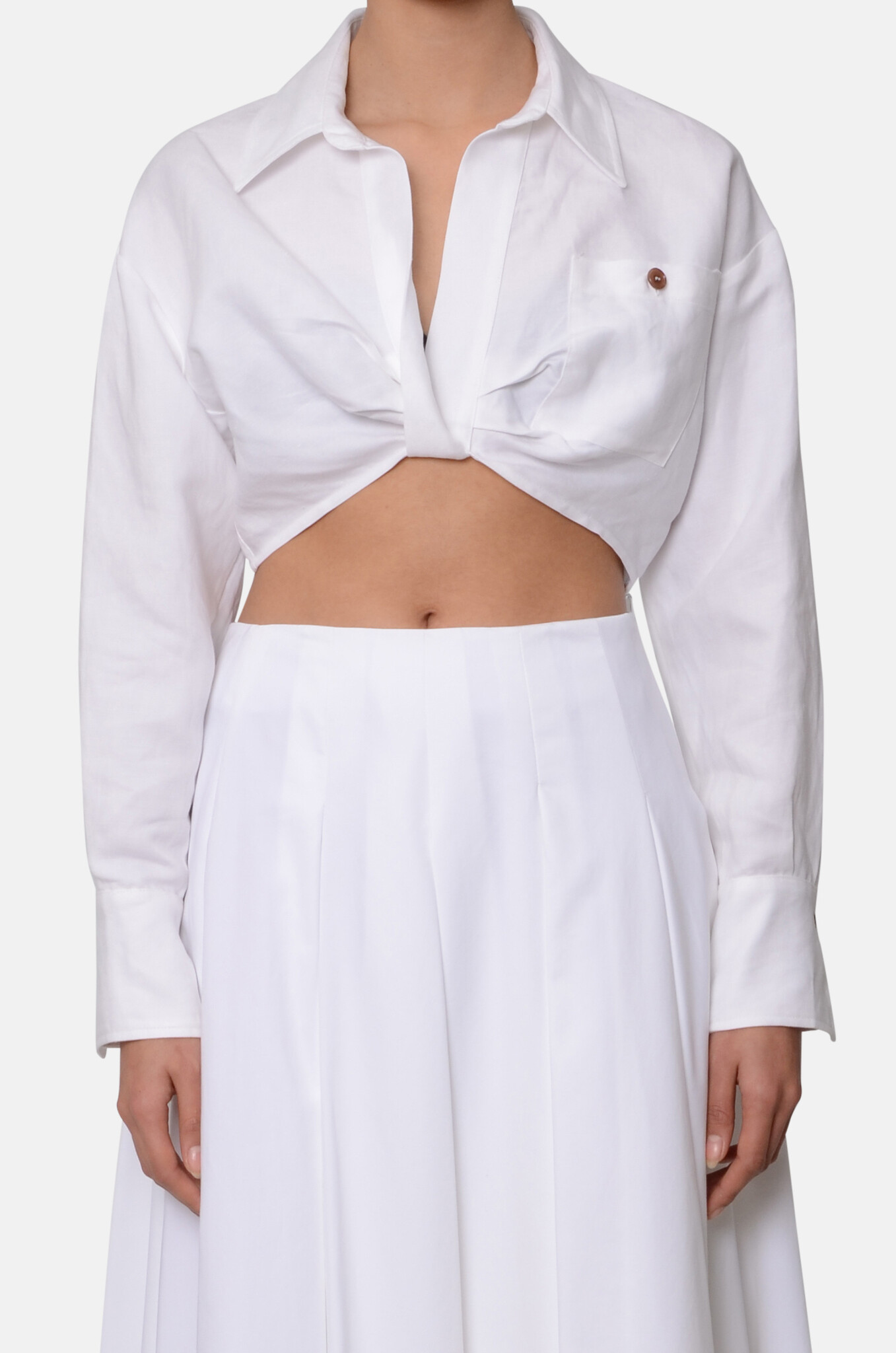 ERIKA CAVALLINI - Twist Front Cropped Linen Blouse in Off-White 