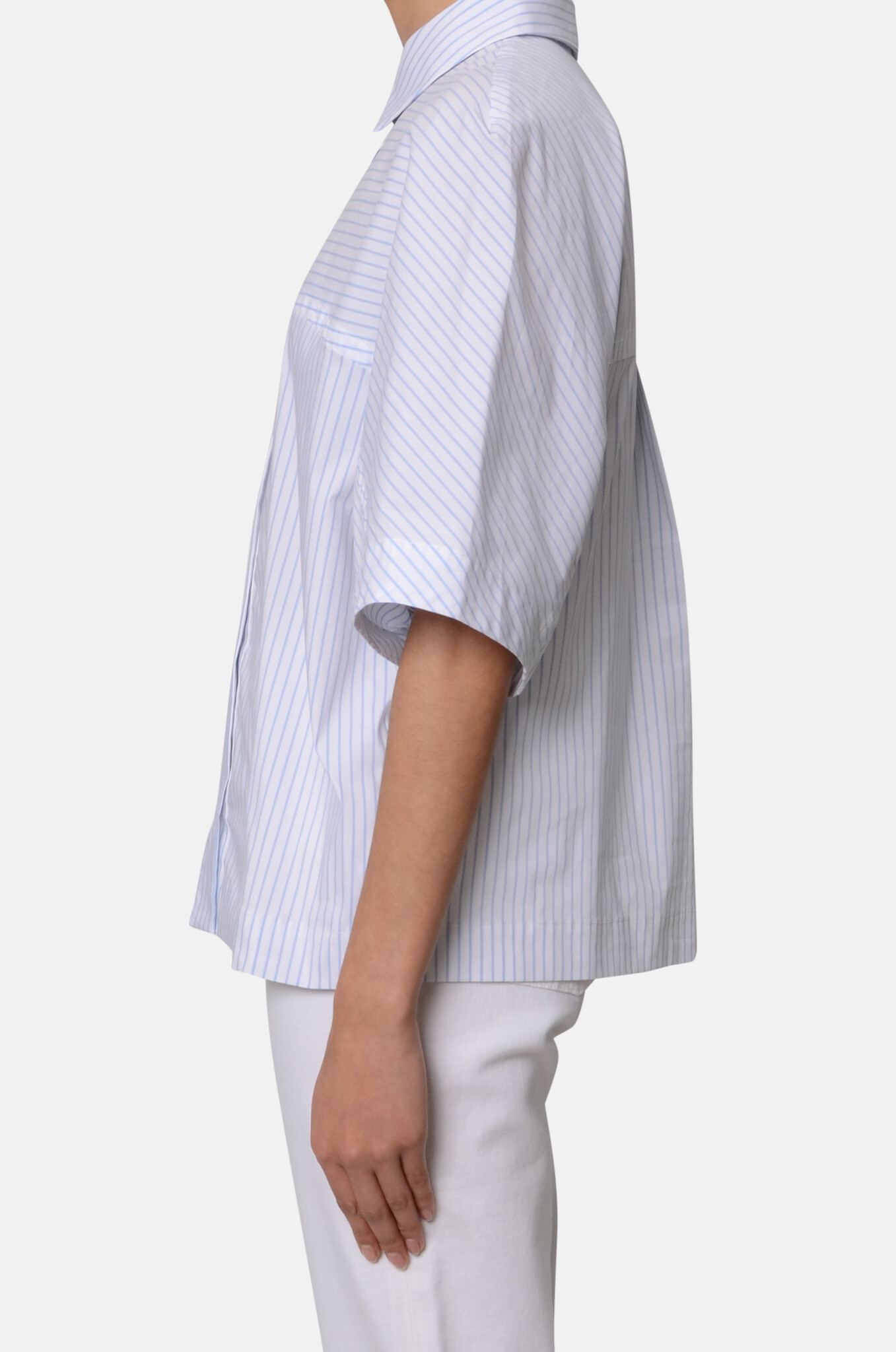Striped Poplin Shirt in Blue Stripe-3