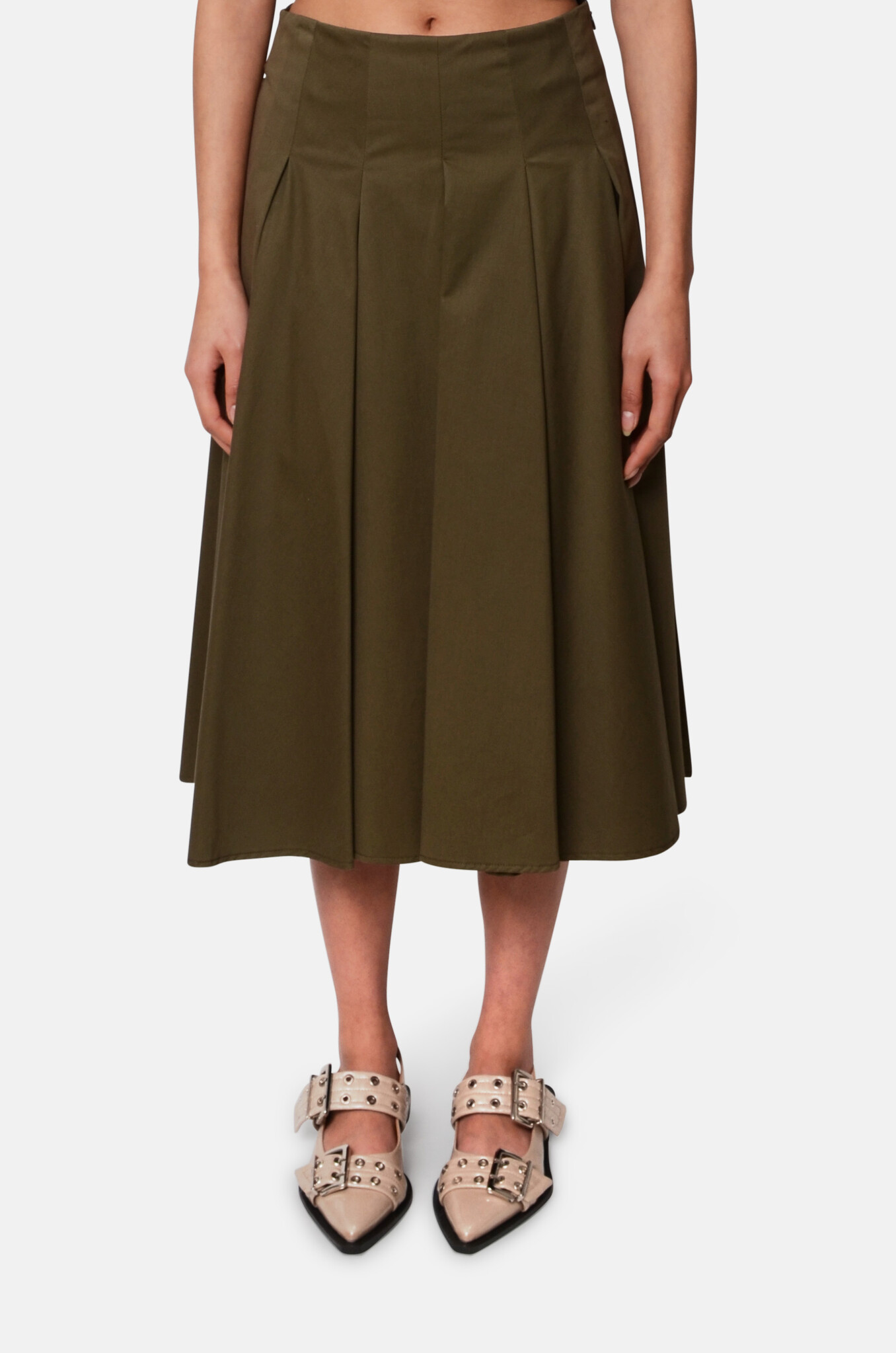 Gabardine Full Skirt in Olive-1