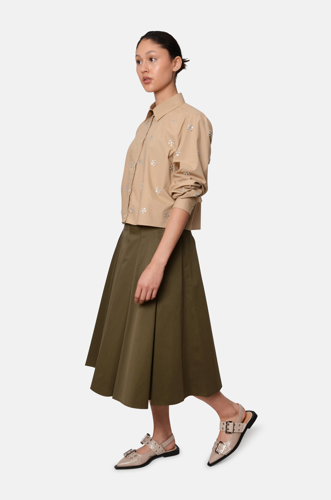 Gabardine Full Skirt in Olive-2