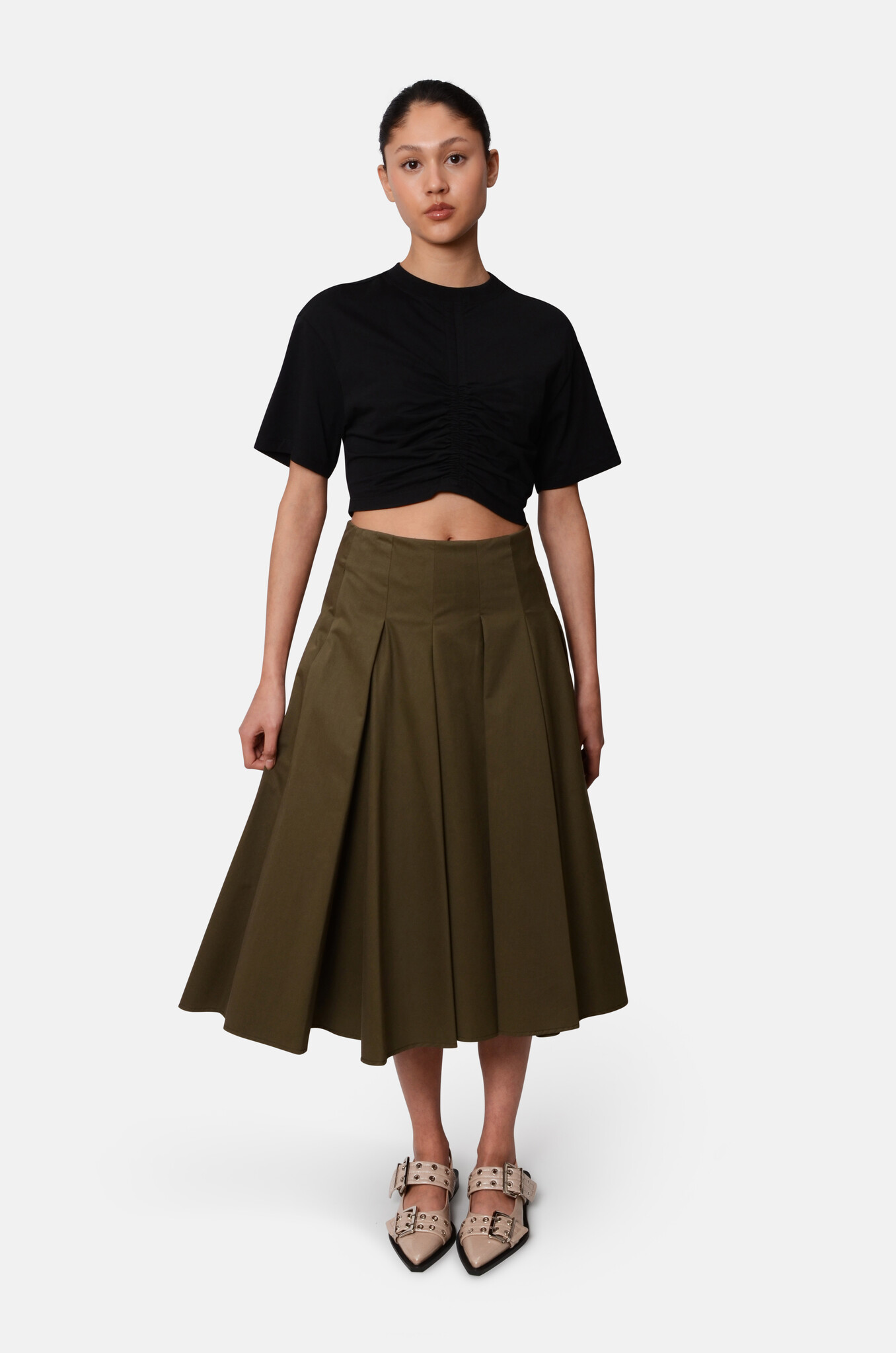 Gabardine Full Skirt in Olive-5