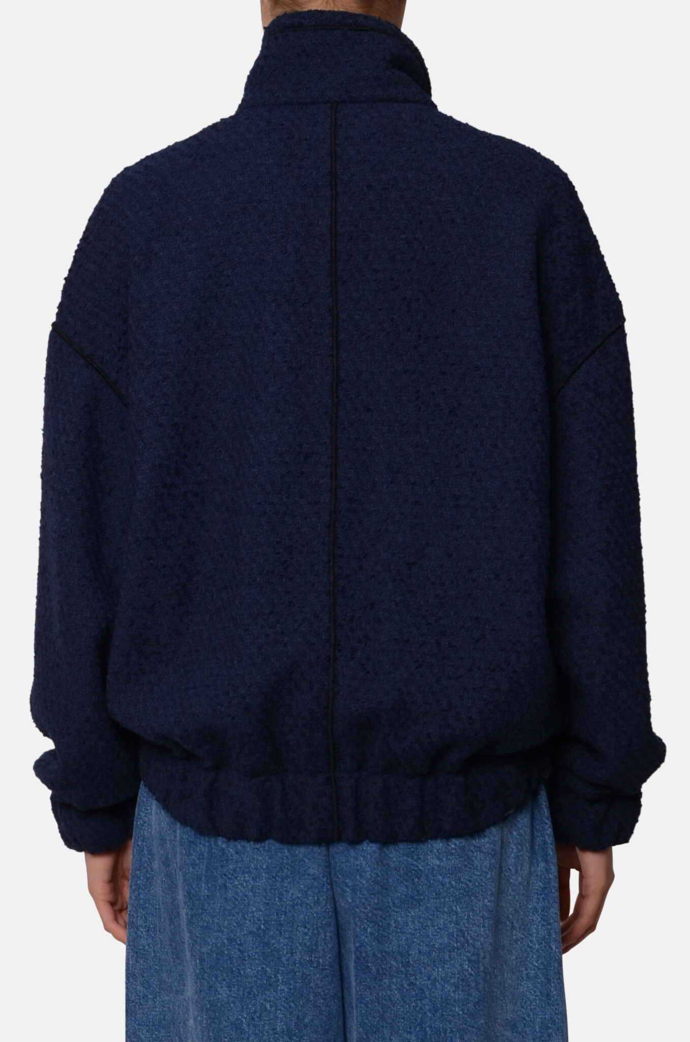 Bouclé Mat Bomber Jacket Navy-4