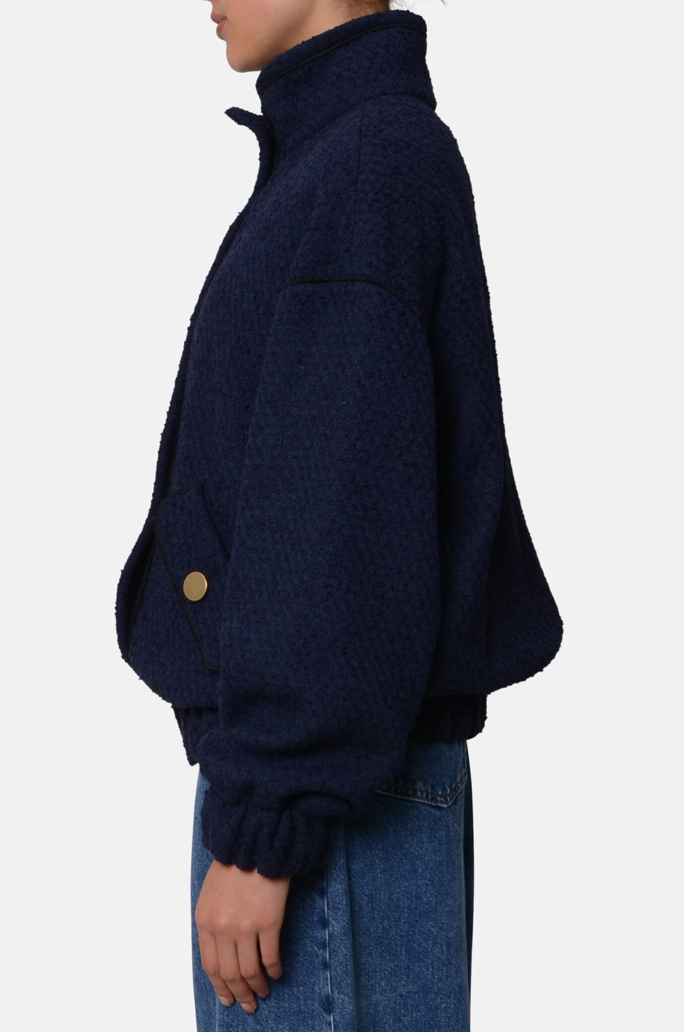 Bouclé Mat Bomber Jacket Navy-3