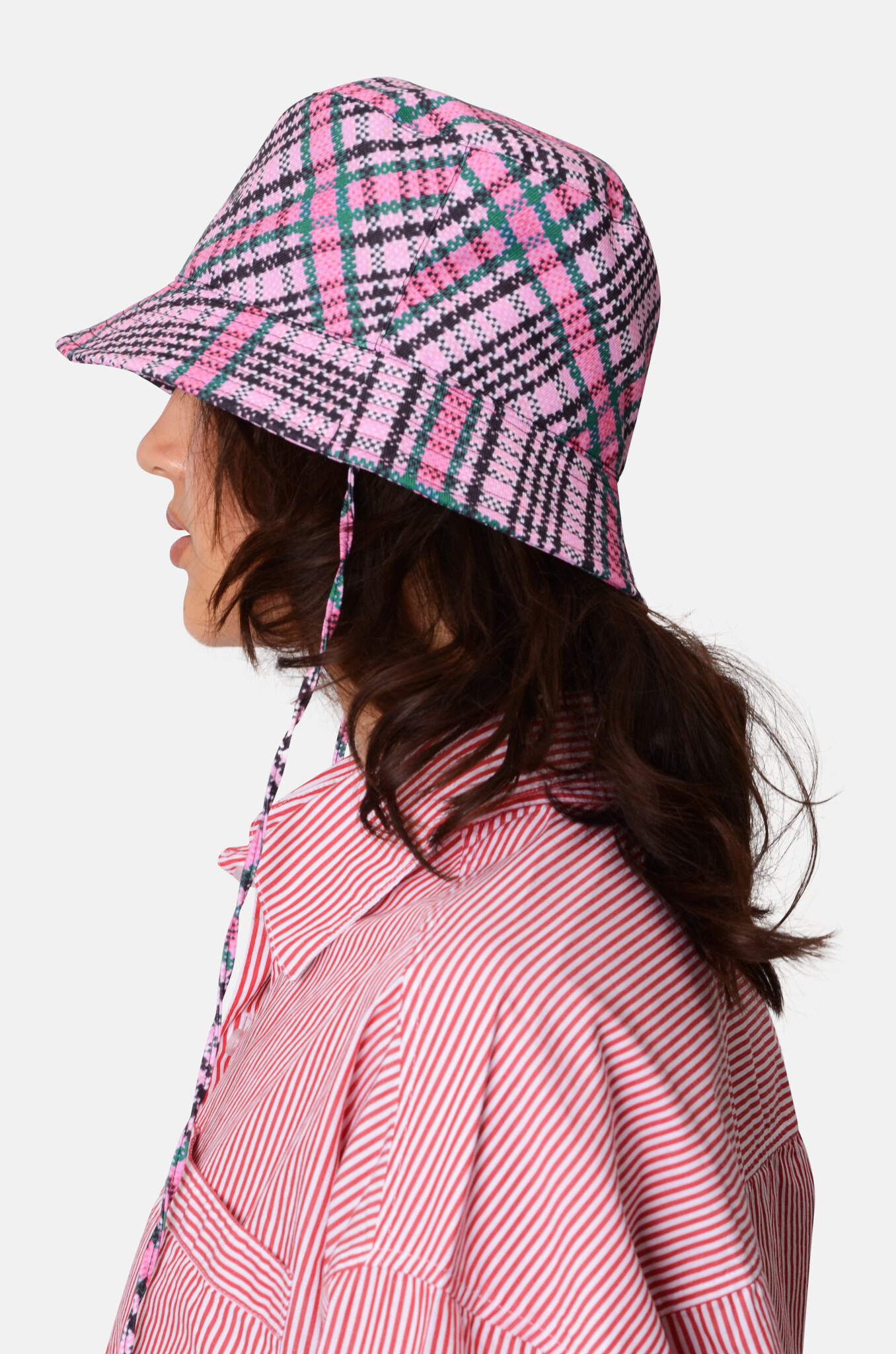 Bucket Hat with Check Print-2