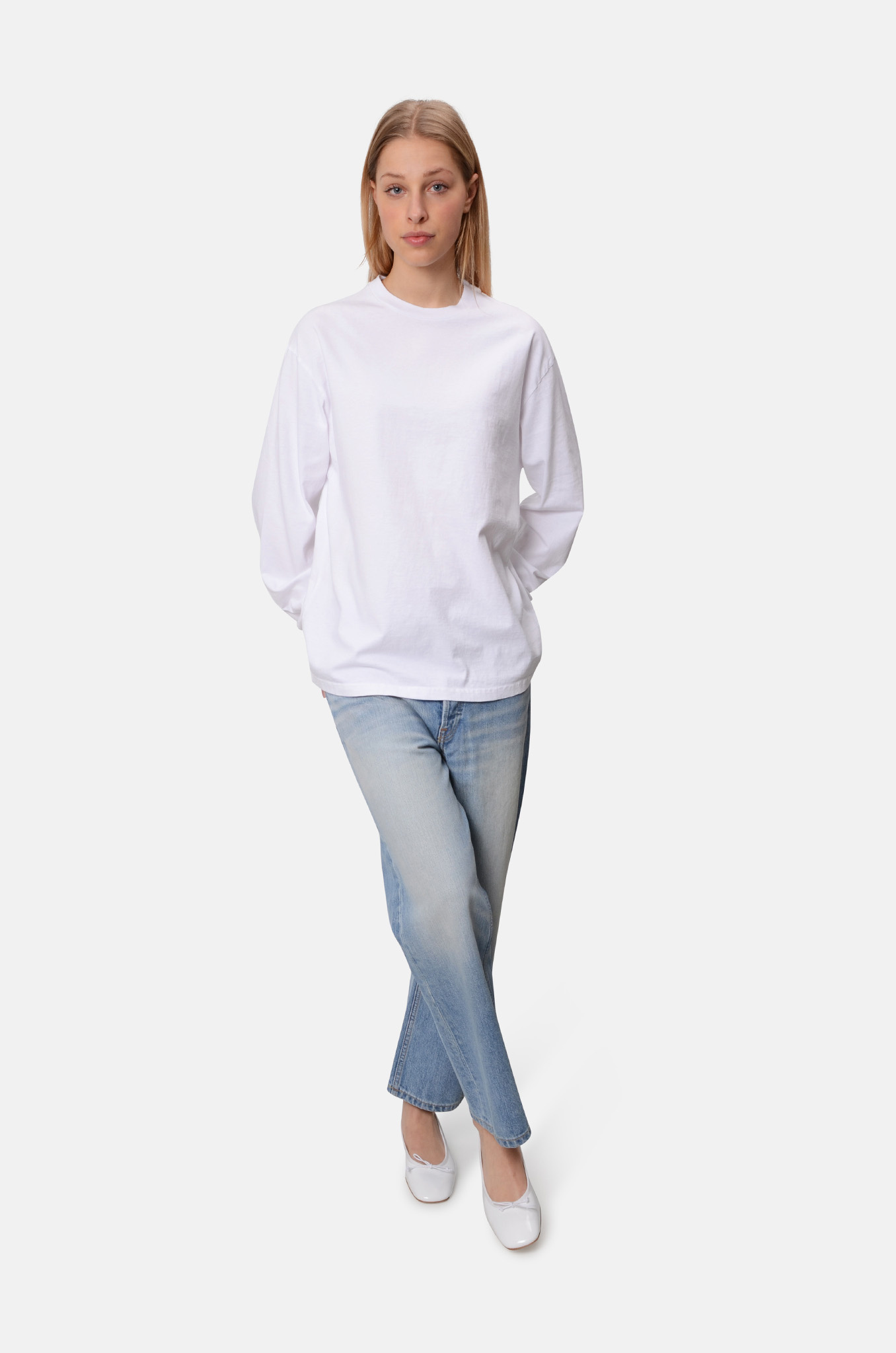 RE\DONE  Long Sleeve Boyfriend Tee in Optic White – RE/DONE