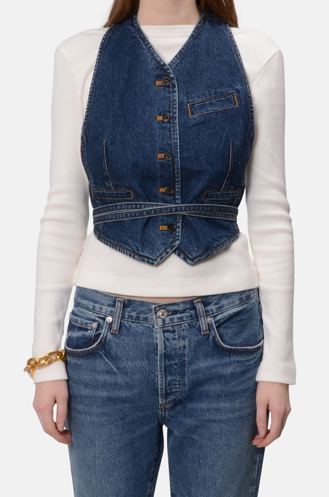 Denim Open Back Waistcoat-1