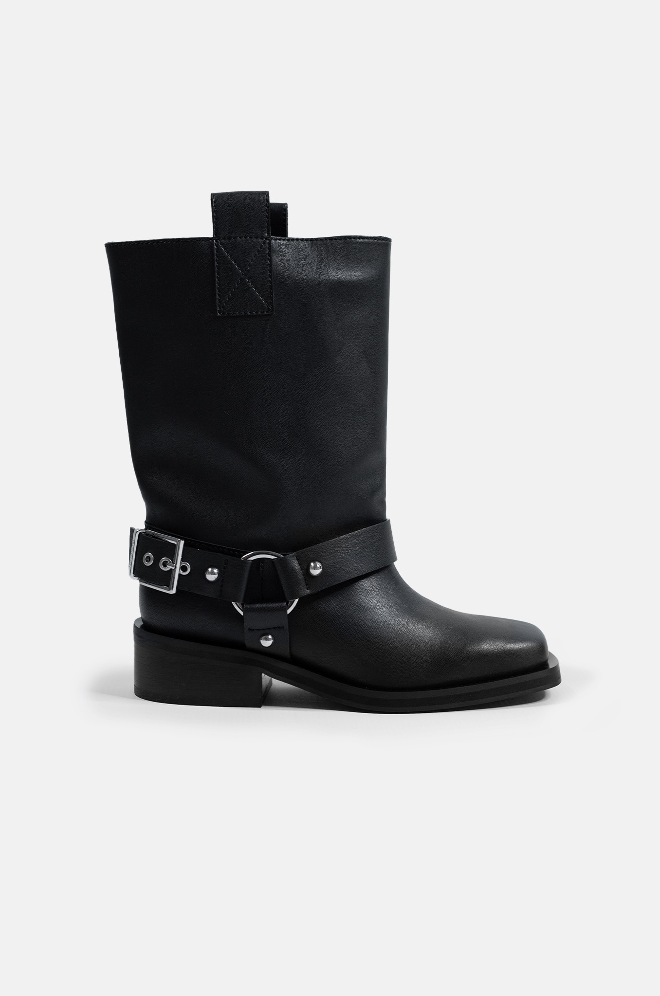 Mid Shaft Biker Boot in Black-1