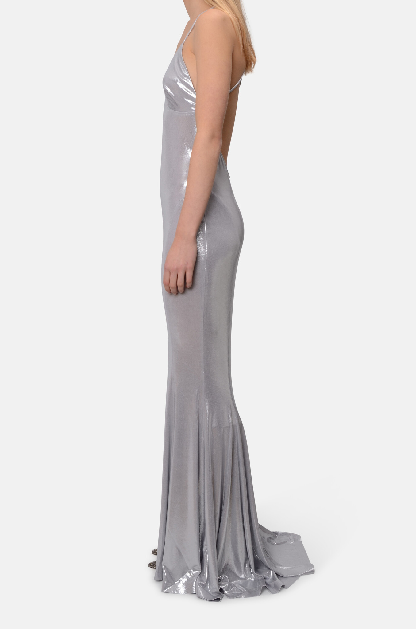 Low Back Slip Fishtail Gown in Silver-3