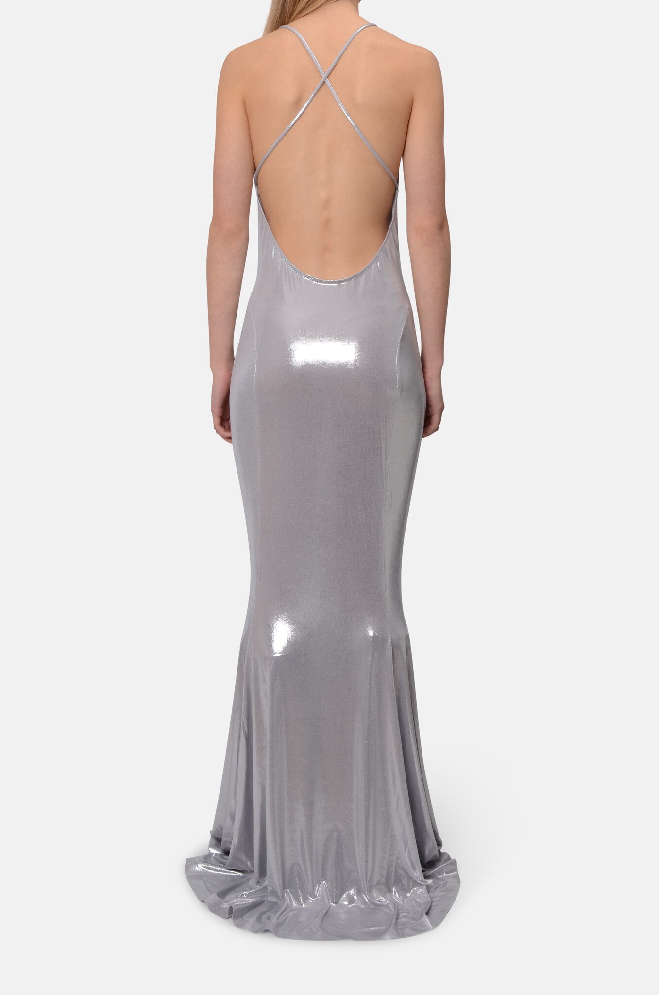 Low Back Slip Fishtail Gown in Silver-4