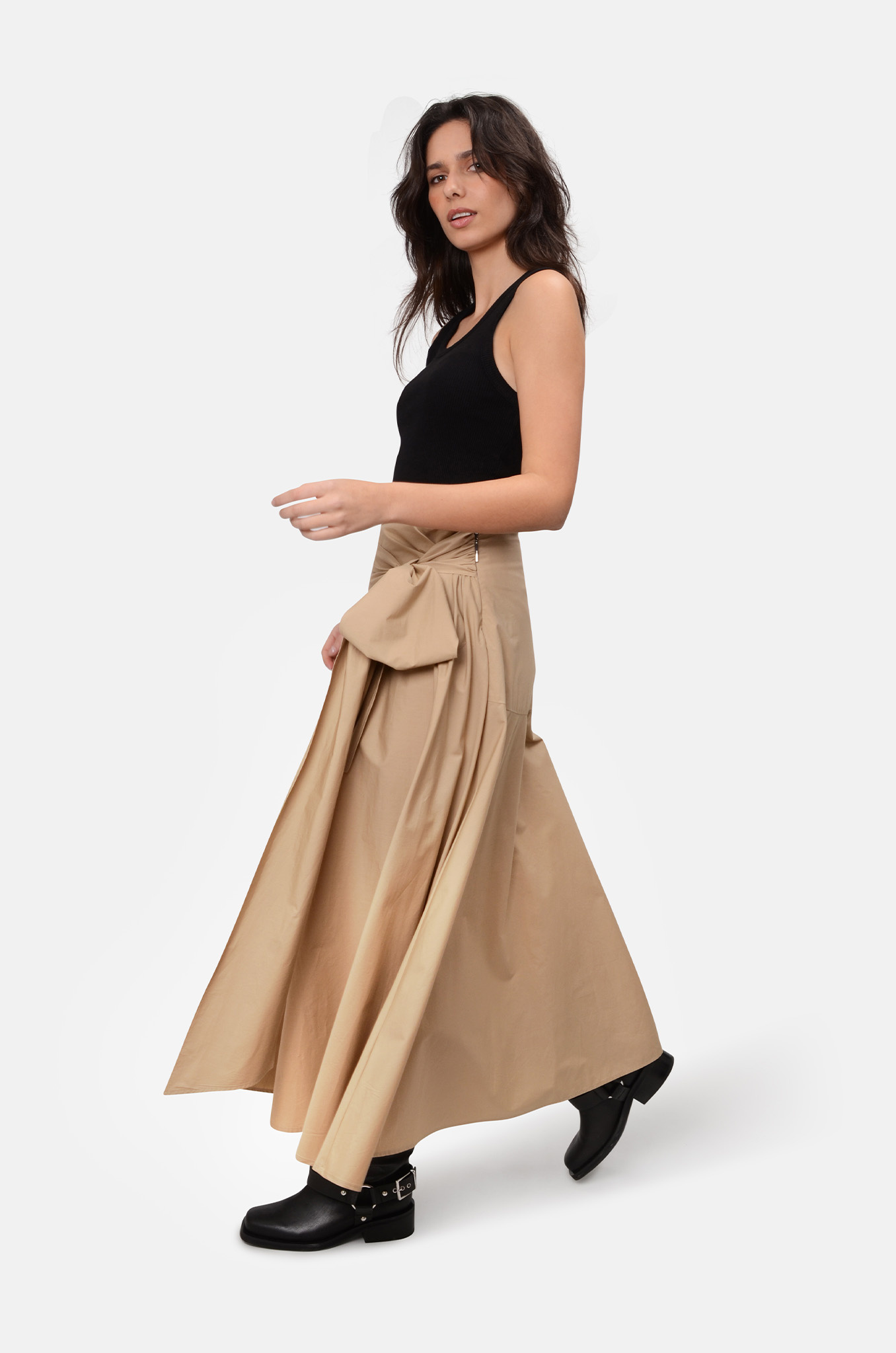 Roomy Poplin Skirt with Bow-2