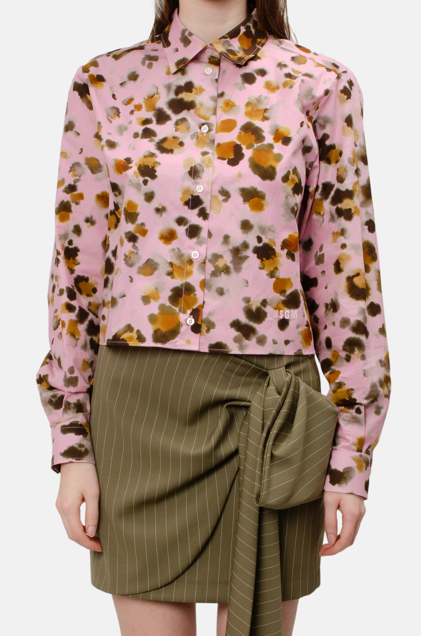 Poplin Cropped Shirt in Watercolour Leopard-1