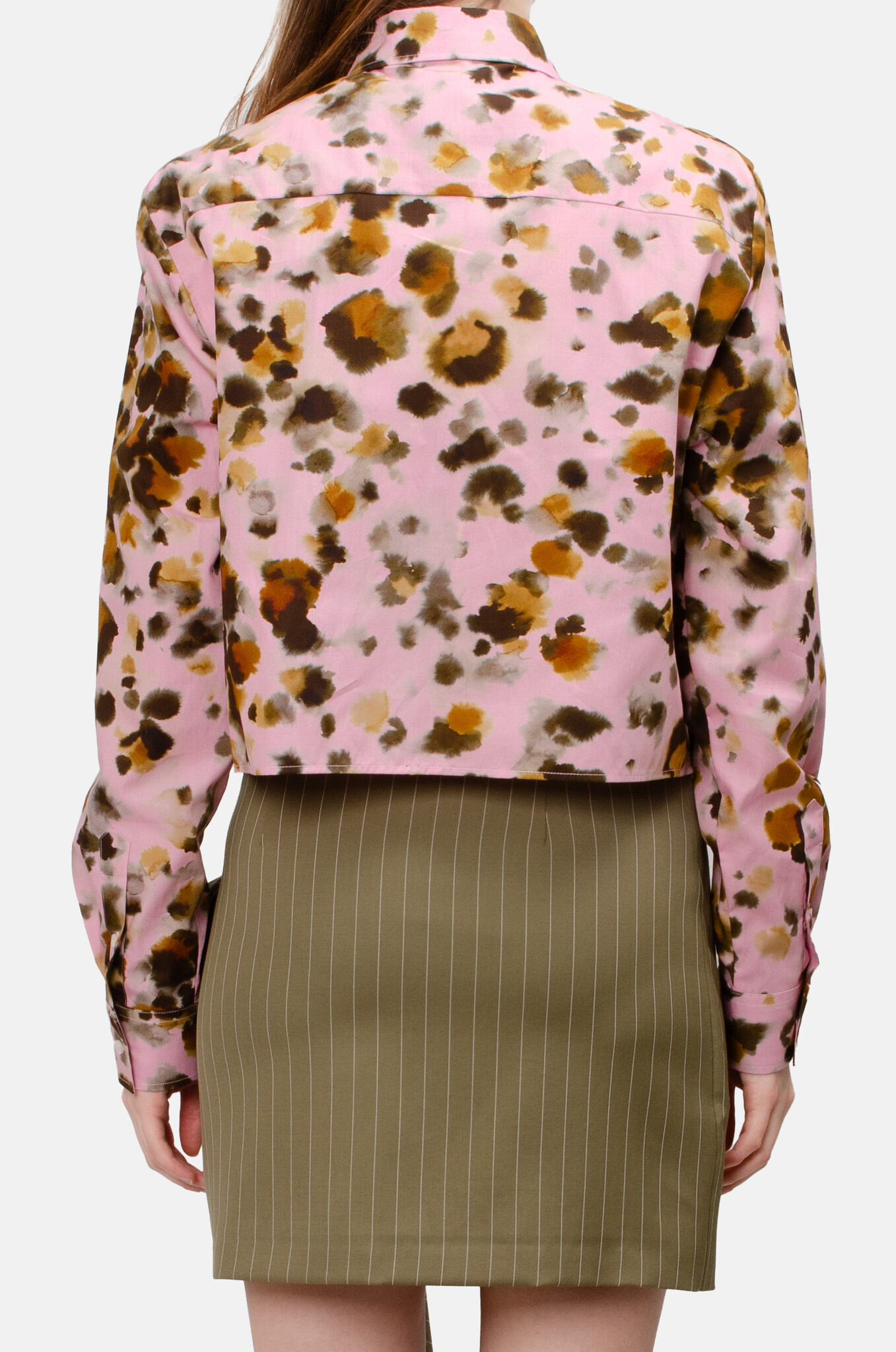 Poplin Cropped Shirt in Watercolour Leopard-4