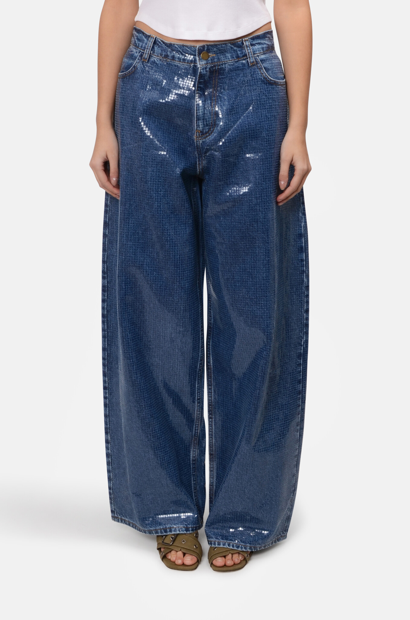 Oversized Denim Trousers Coated-finish-1