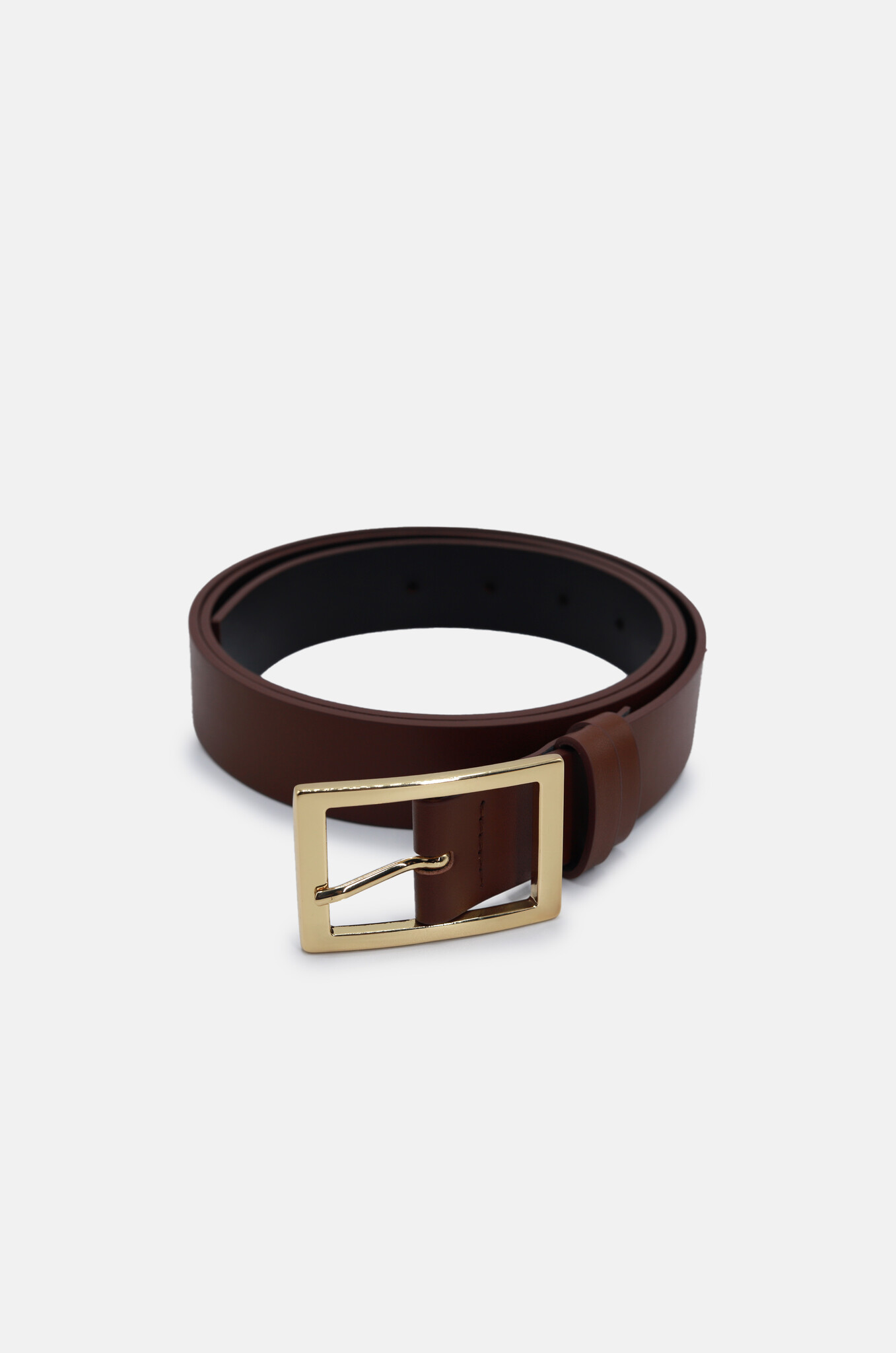 Square Buckle Leather Belt in Safari Brown-1