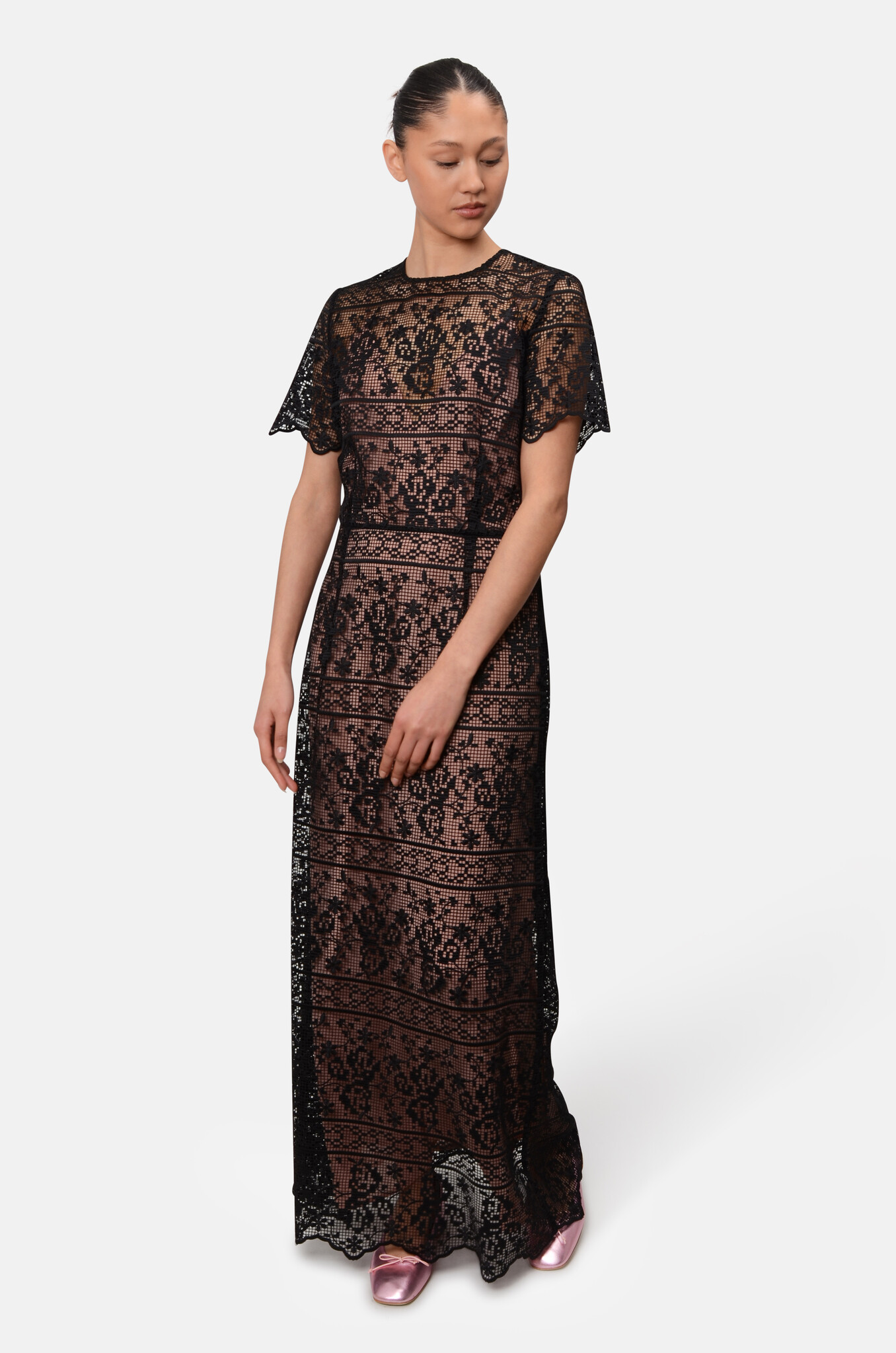 Crochet Lace Maxi Dress in Black-2
