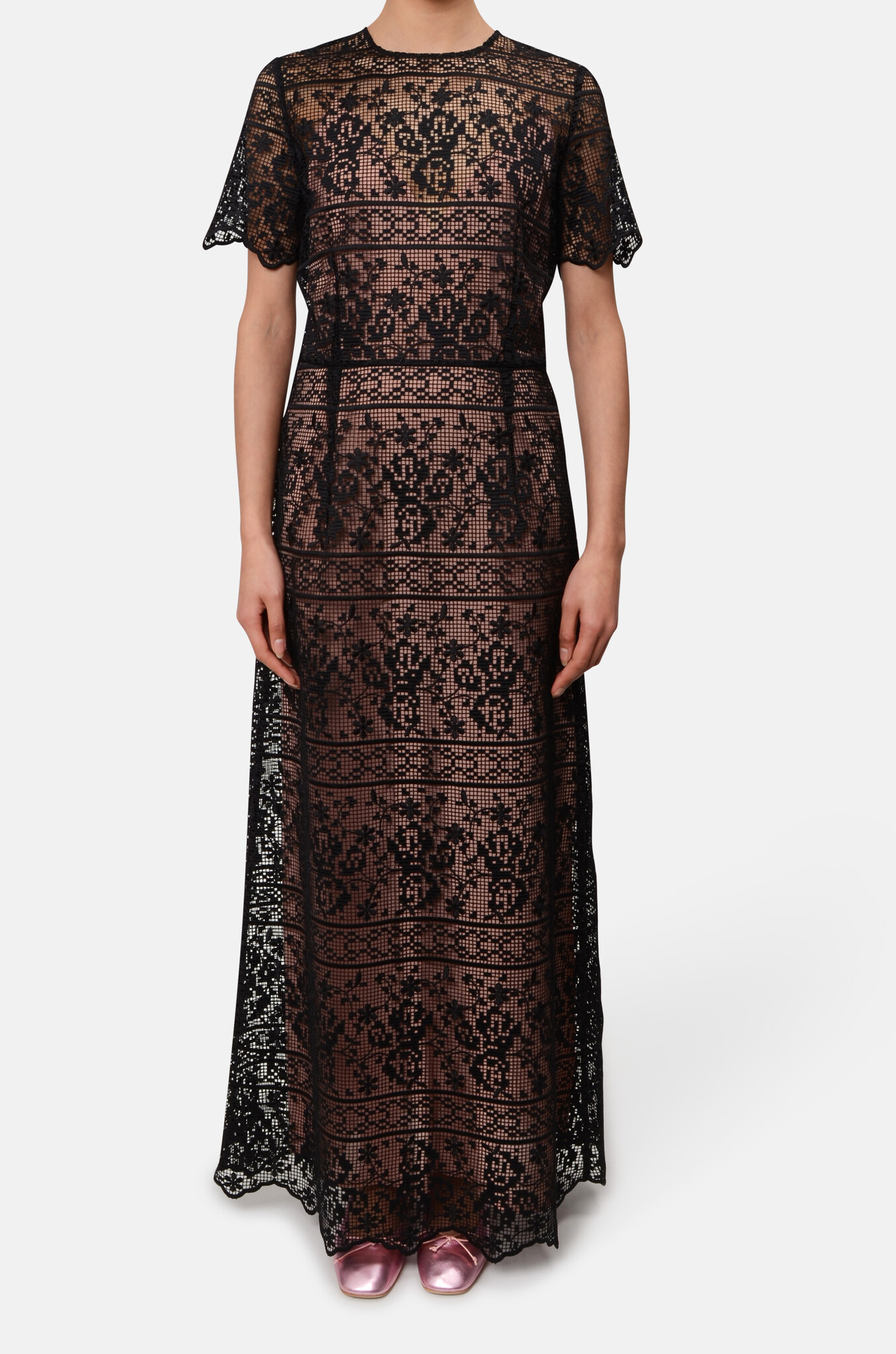 Crochet Lace Maxi Dress in Black-1