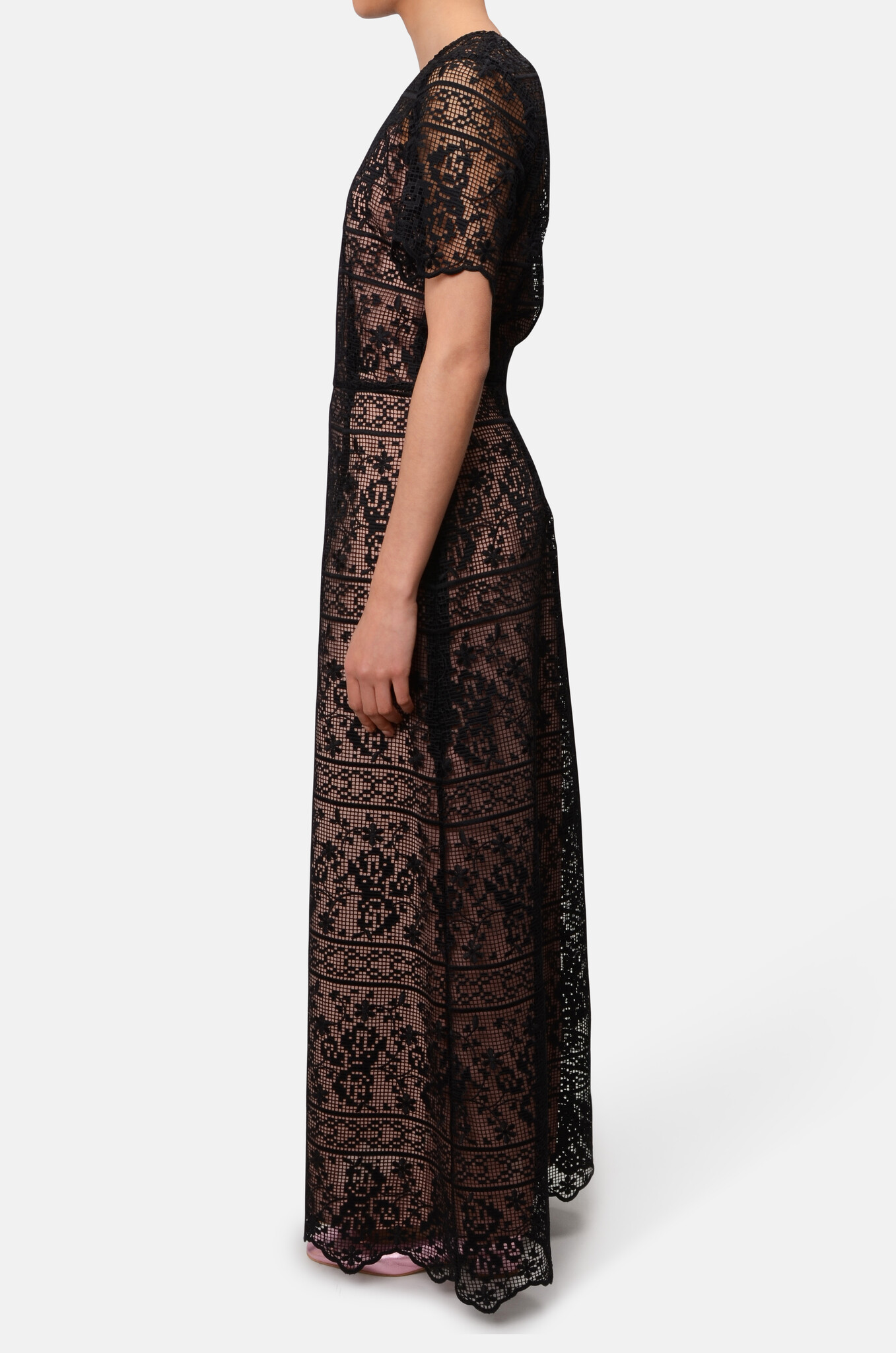 Crochet Lace Maxi Dress in Black-3