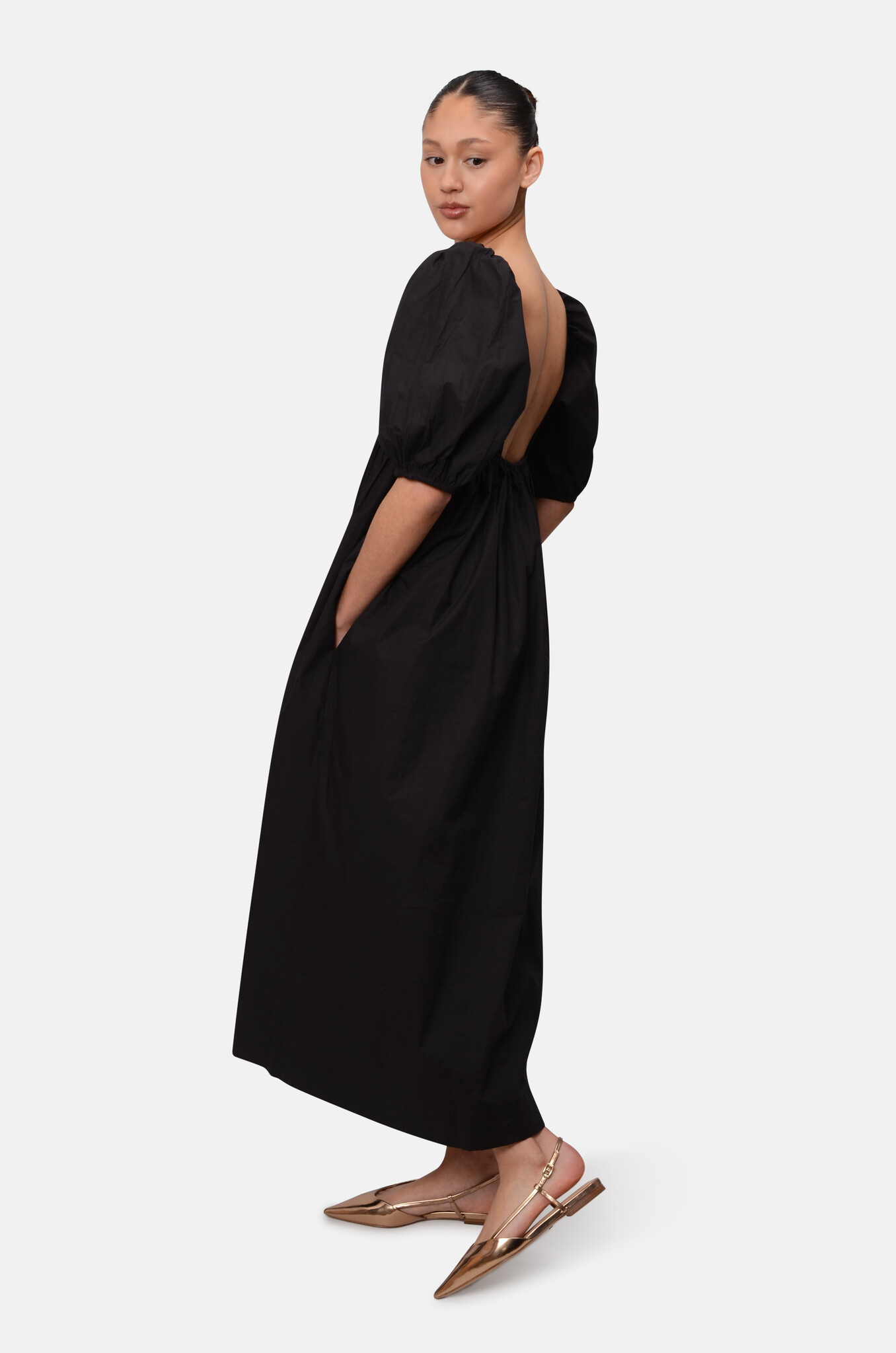 Cotton Poplin Long Dress Black-5