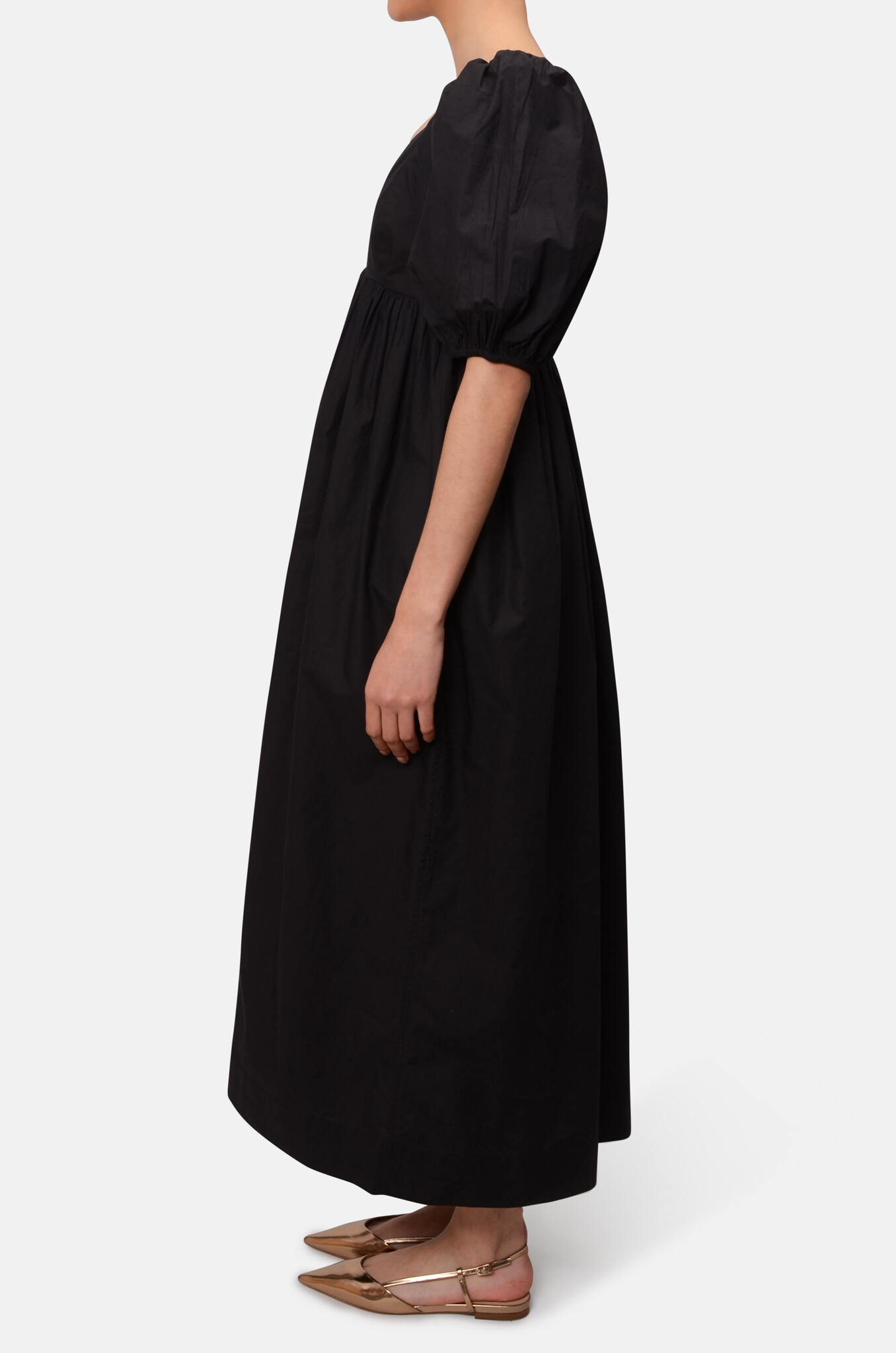 Cotton Poplin Long Dress Black-3