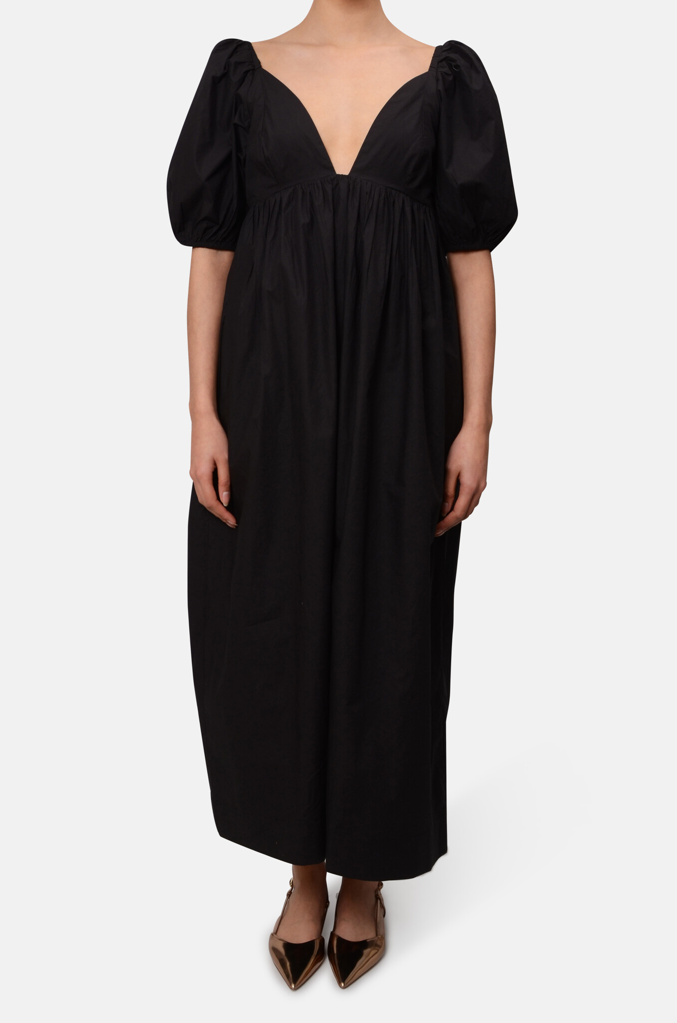 Cotton Poplin Long Dress Black-1