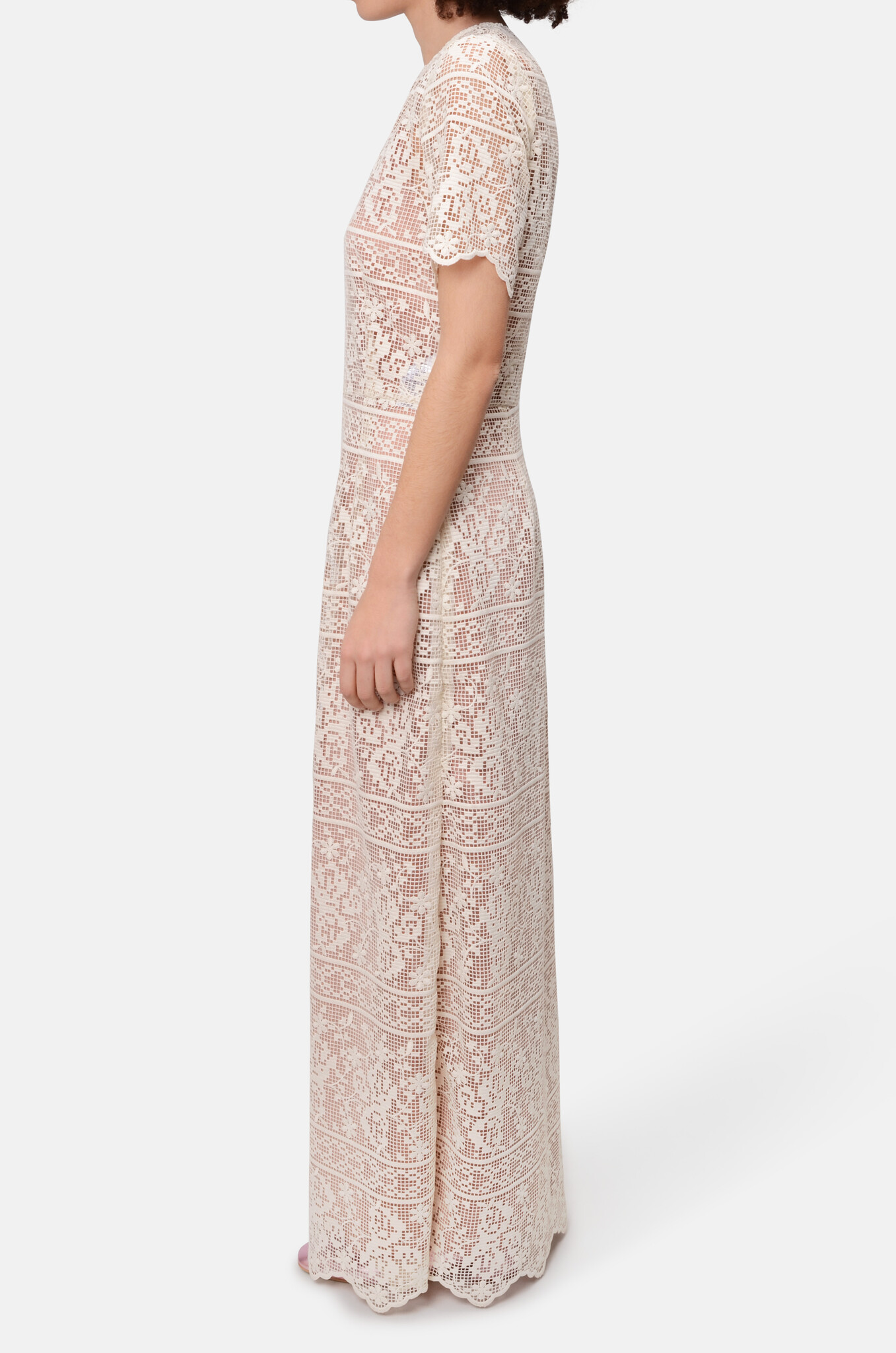 Crochet Lace Maxi Dress in Ivory-3