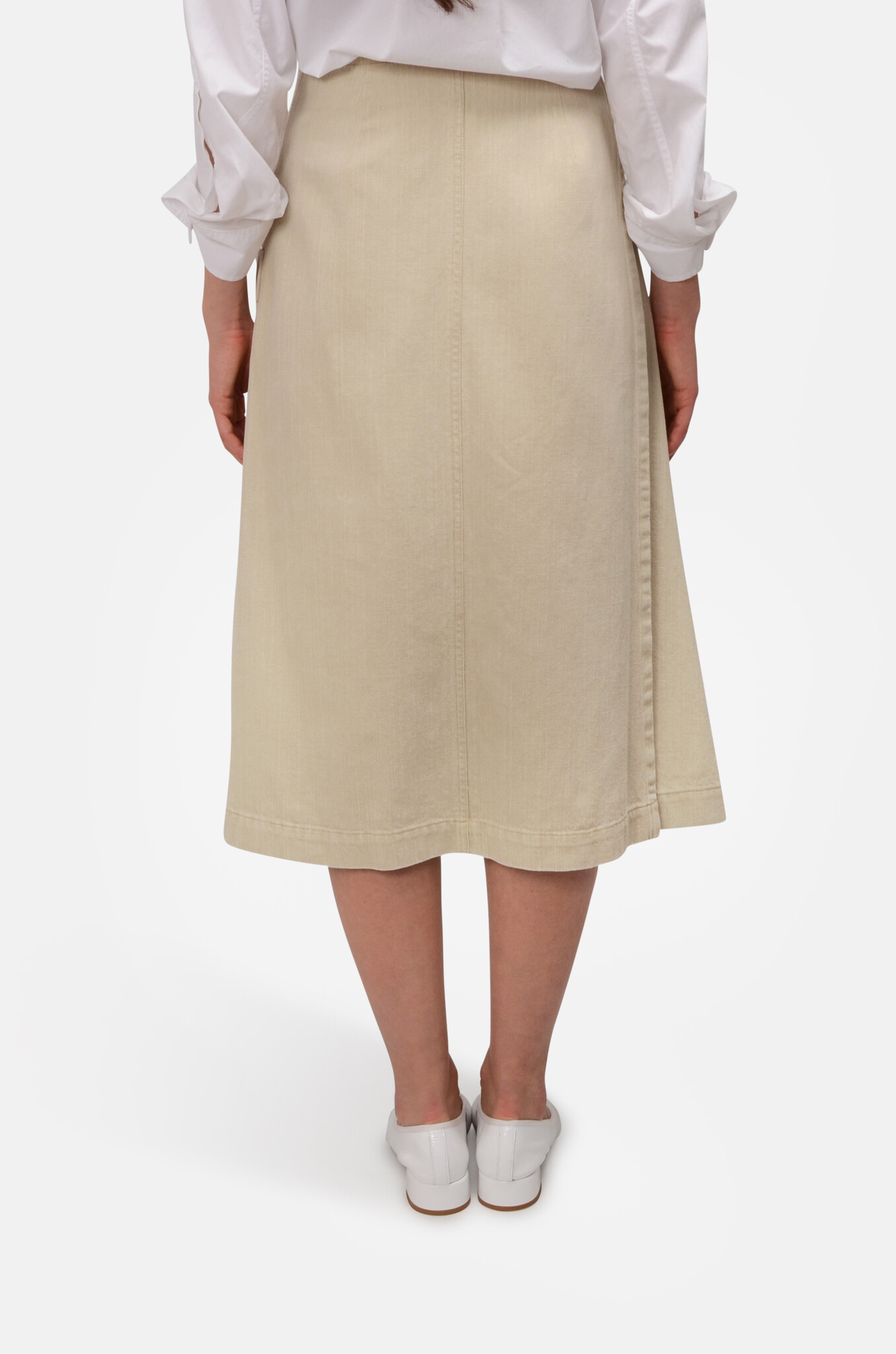 Tape Belt Midi Skirt Light in Beige-4