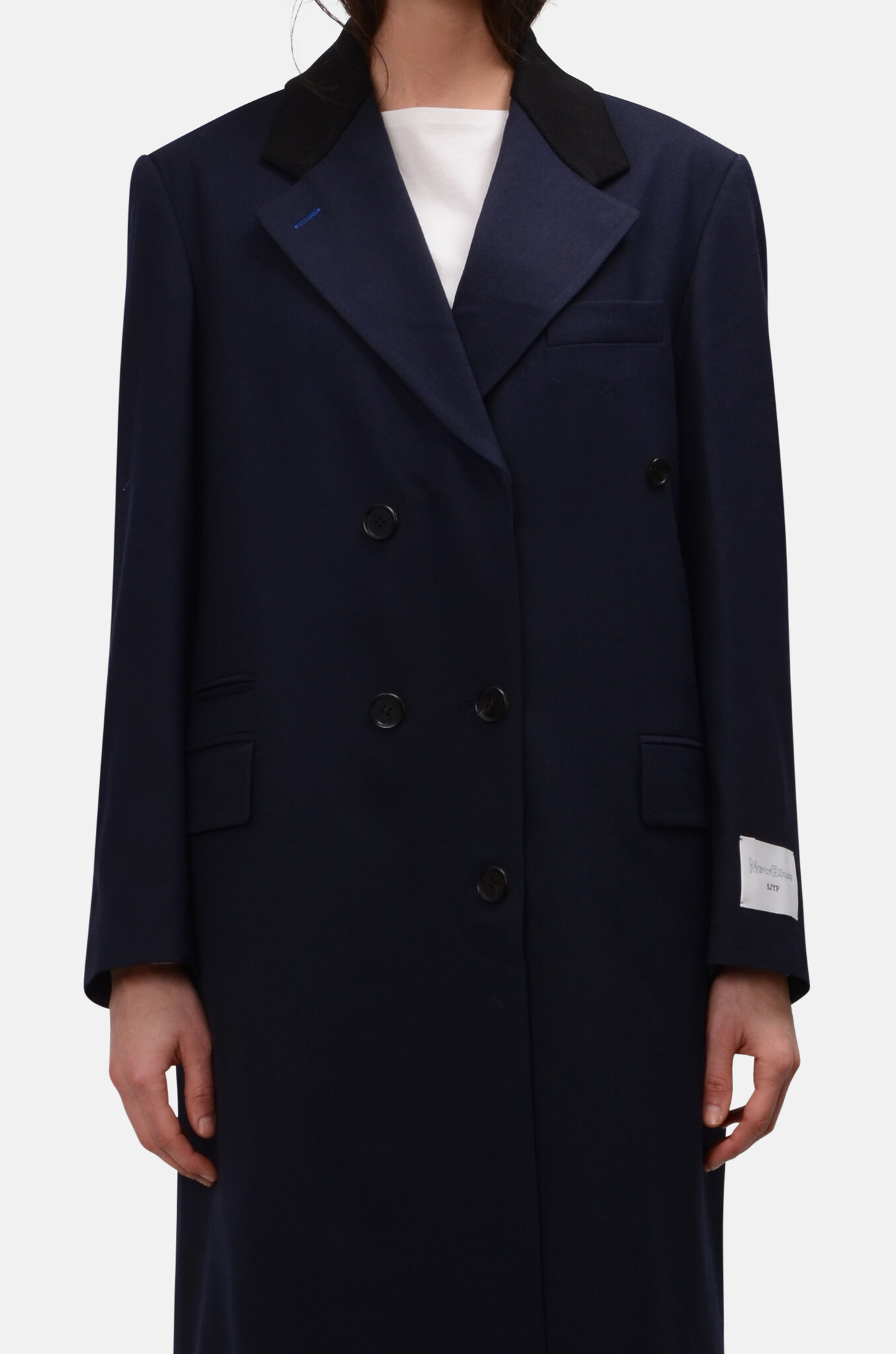 Contrast Upper Collar Coat  in Dark Navy-5