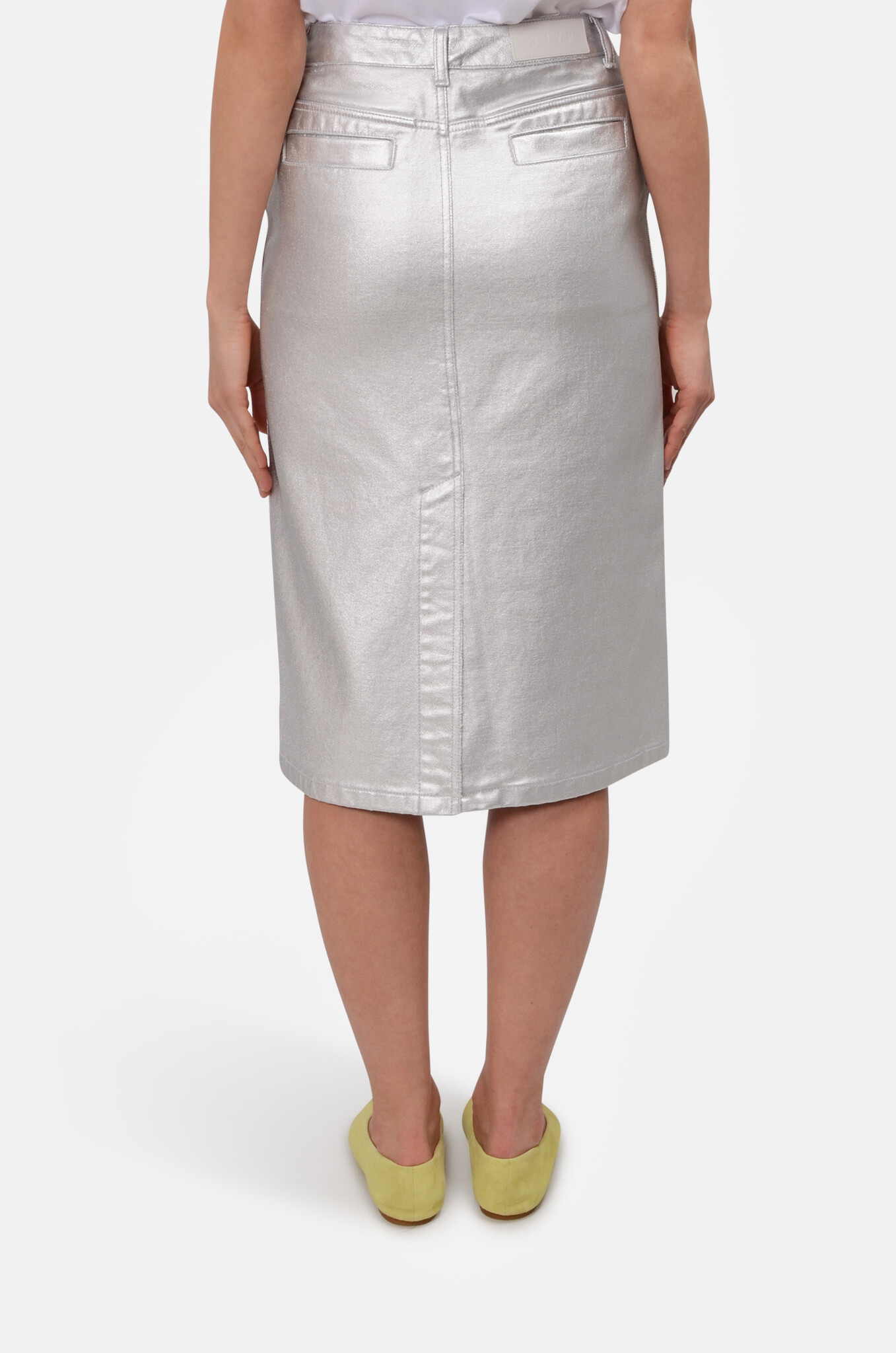 Silver Denim Skirt in Silver-4