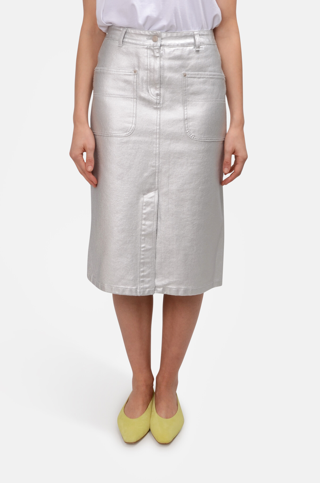 Silver Denim Skirt in Silver-1