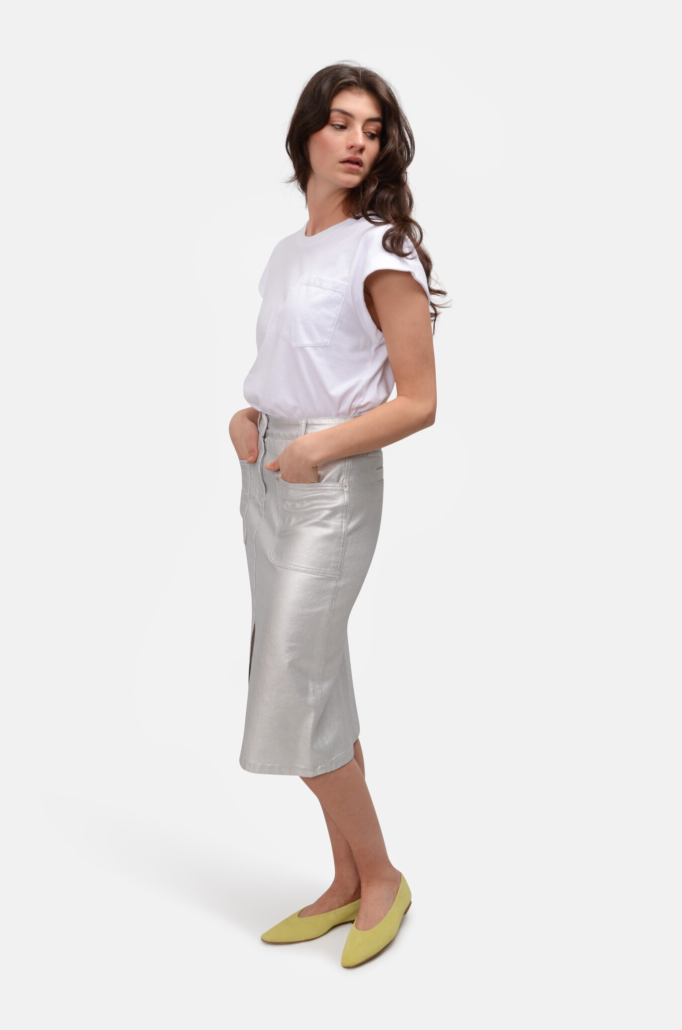 Silver Denim Skirt in Silver-2