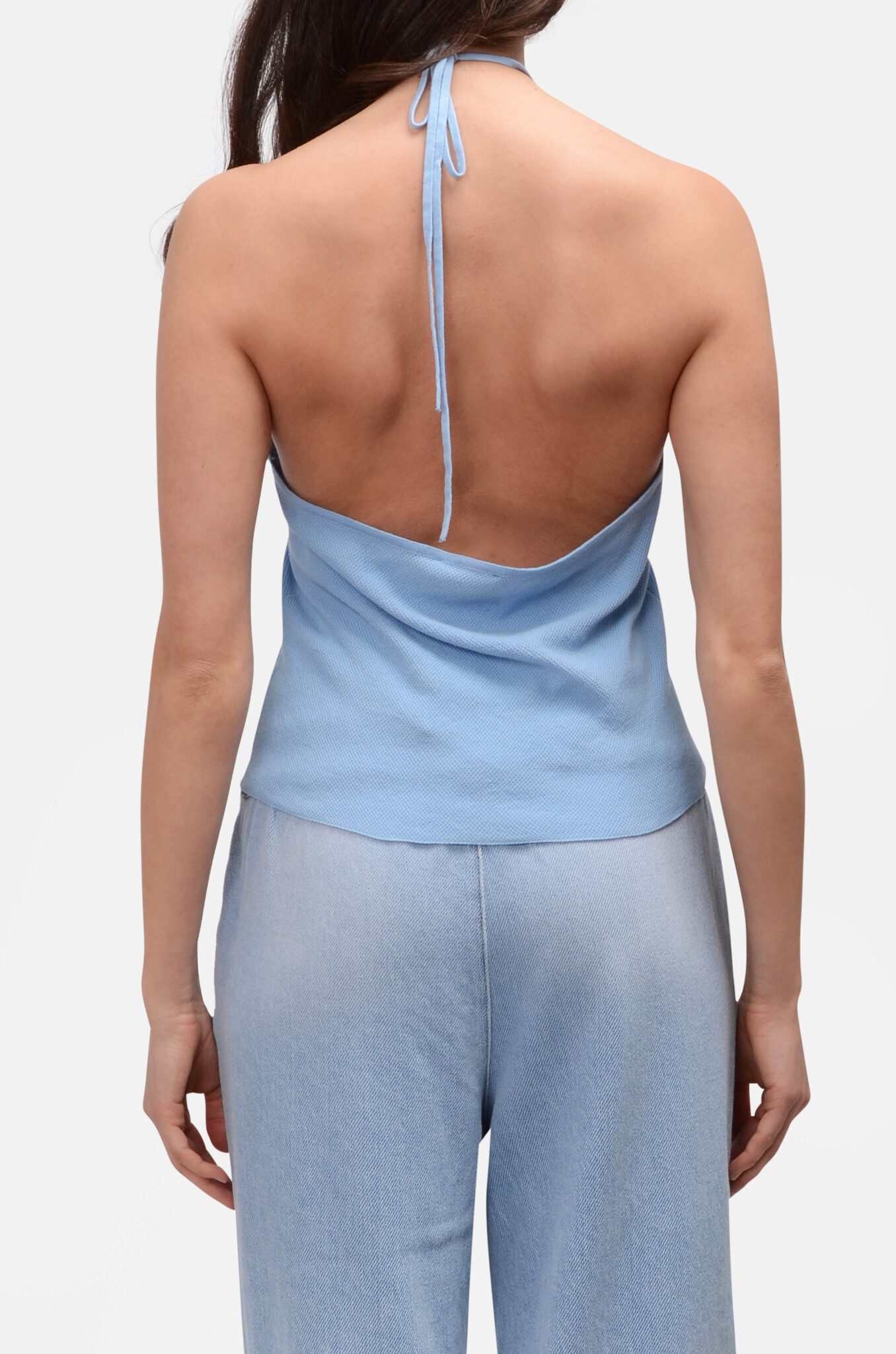 Piqué Halterneck Top in Light Blue-4