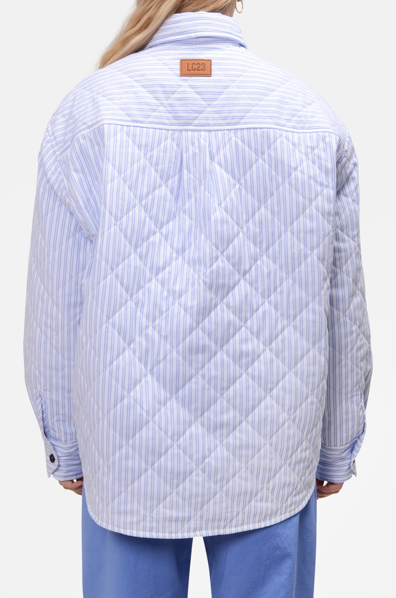 Quilted Popeline Overshirt in  White-Blue-4