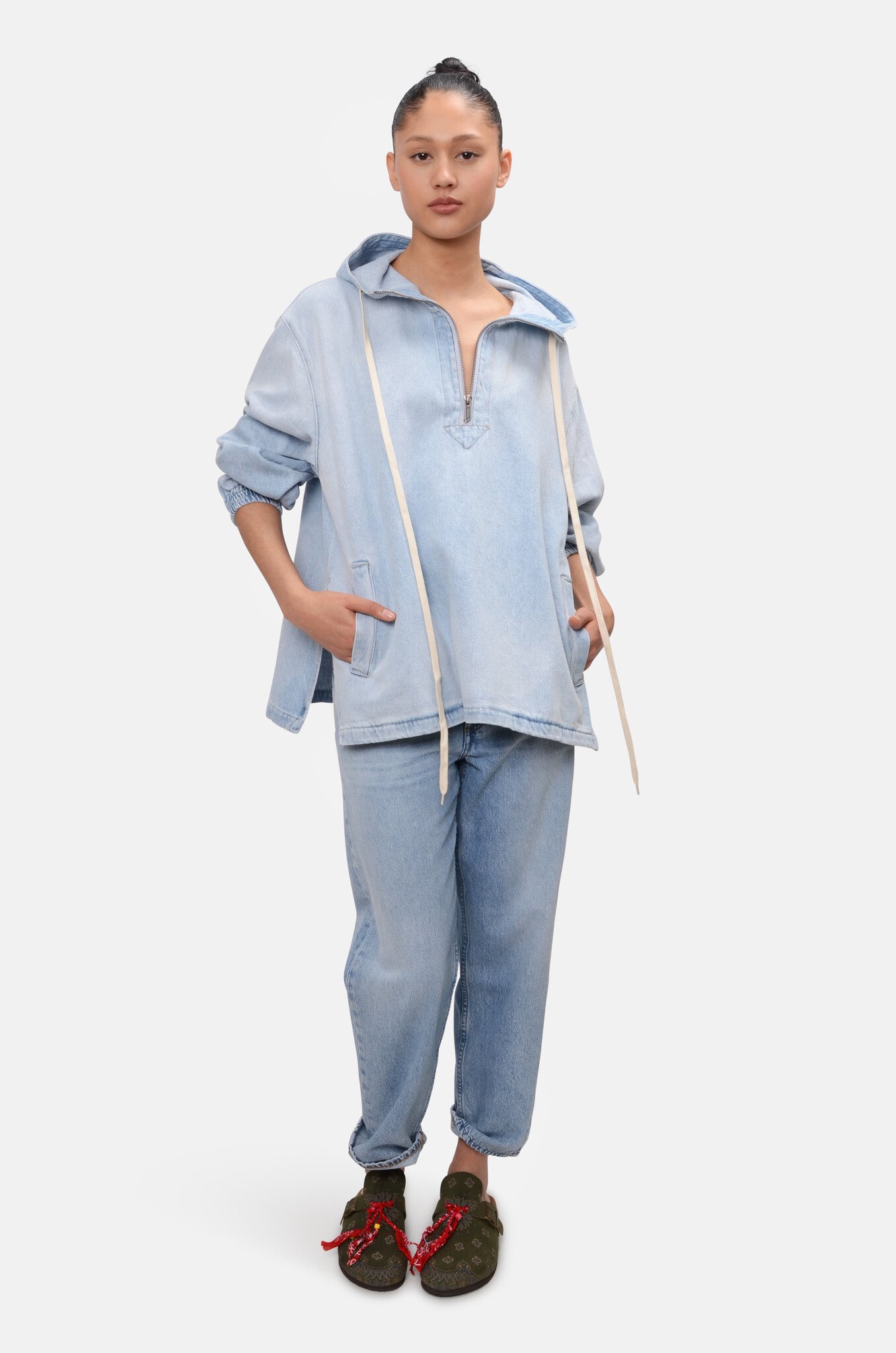 Denim Hoodie in Light Blue-2