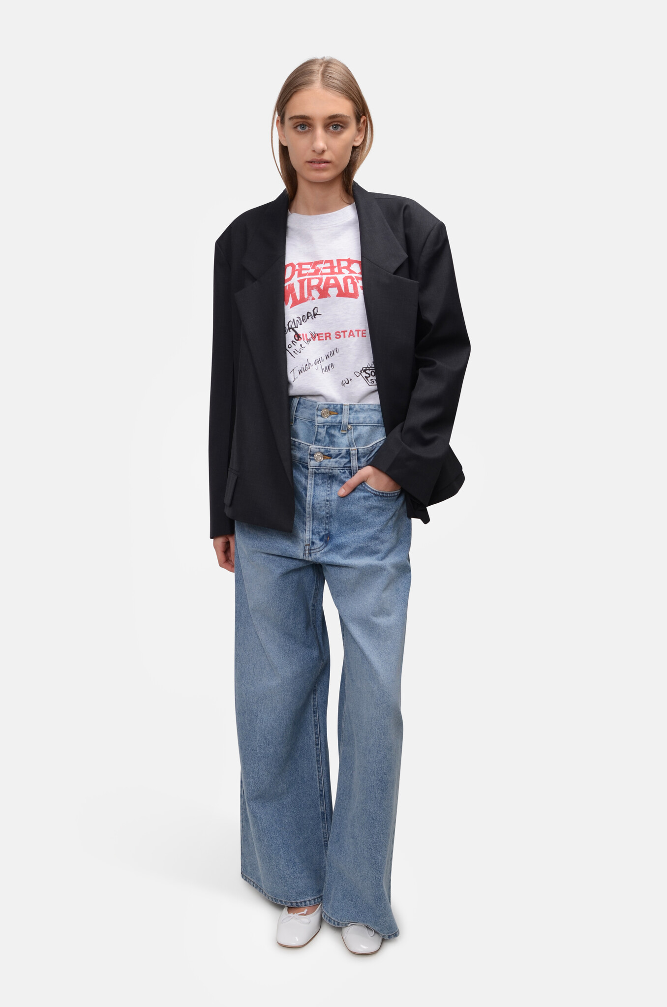 Double Waisted Denim Pants-2