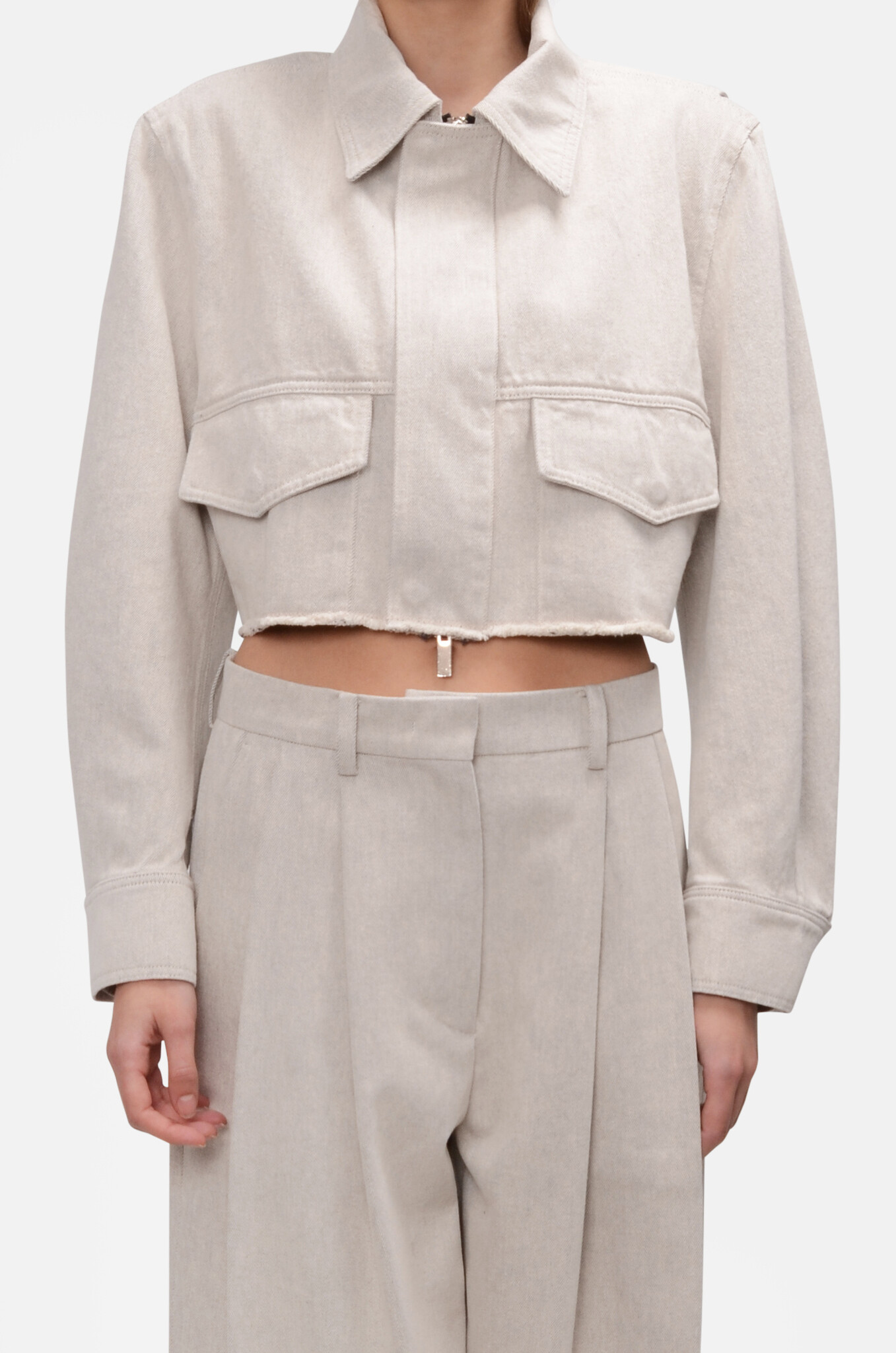 Cropped Twill Cotton jacket  in Cream-1