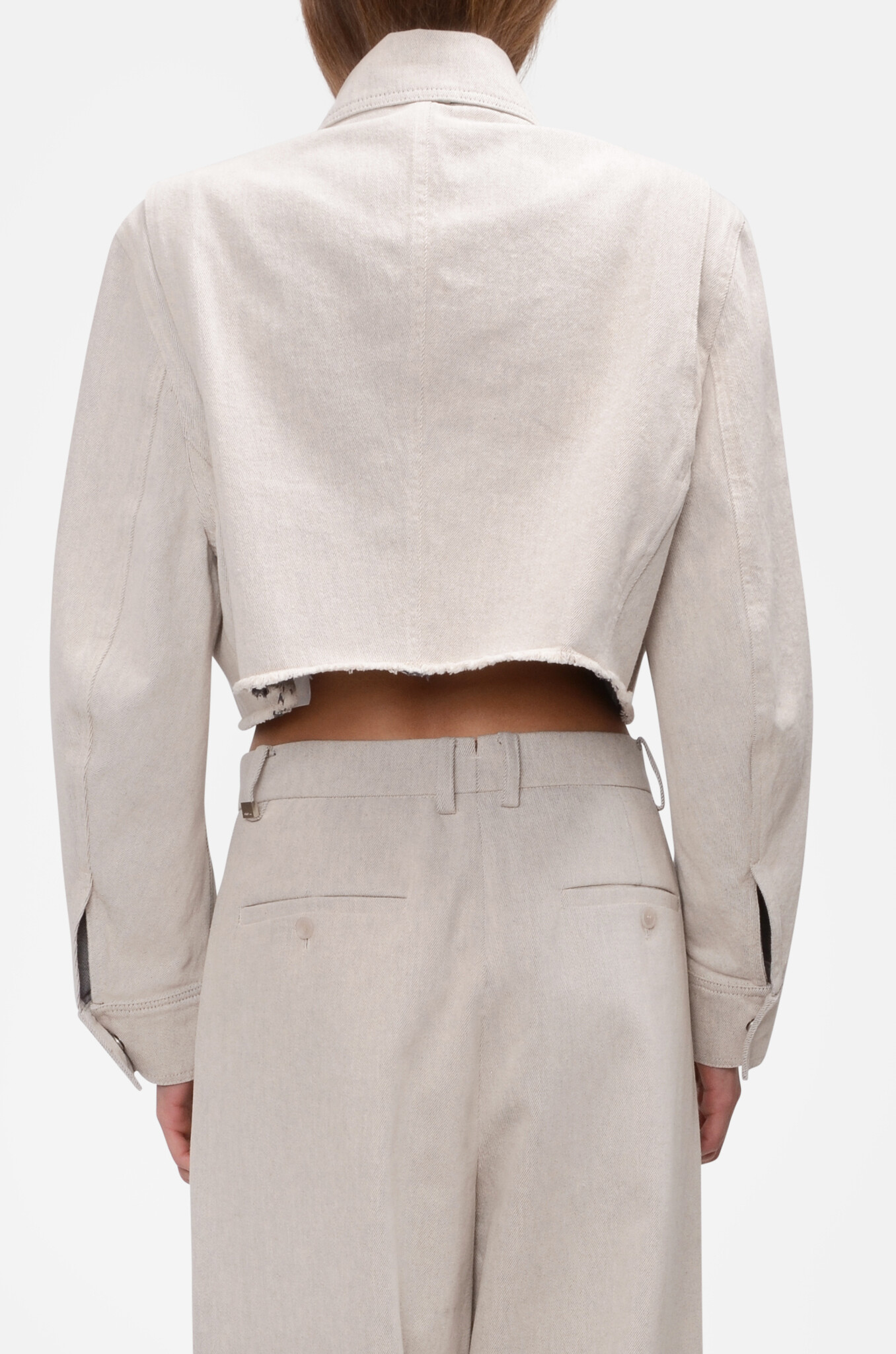 Cropped Twill Cotton jacket  in Cream-4