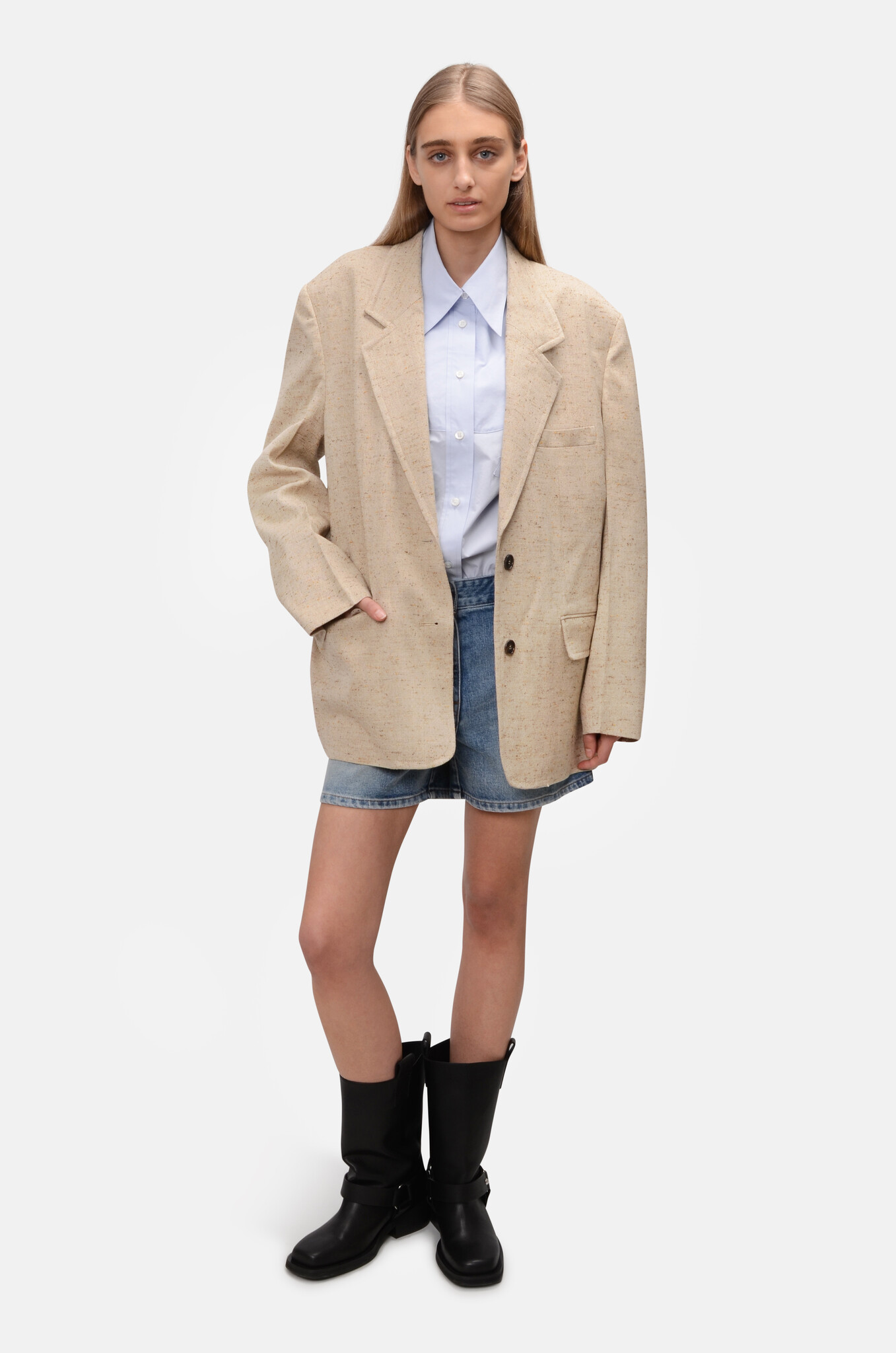 Tweed Blazer in Light Beige-2