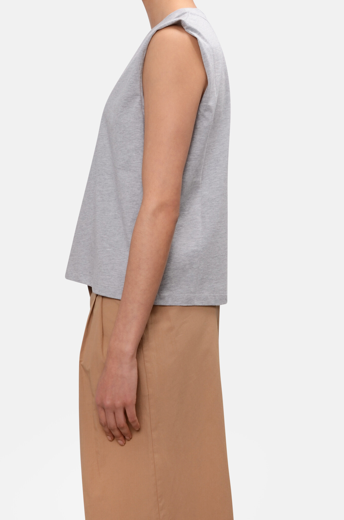 Sleeveless Tee in Grey Melange-3