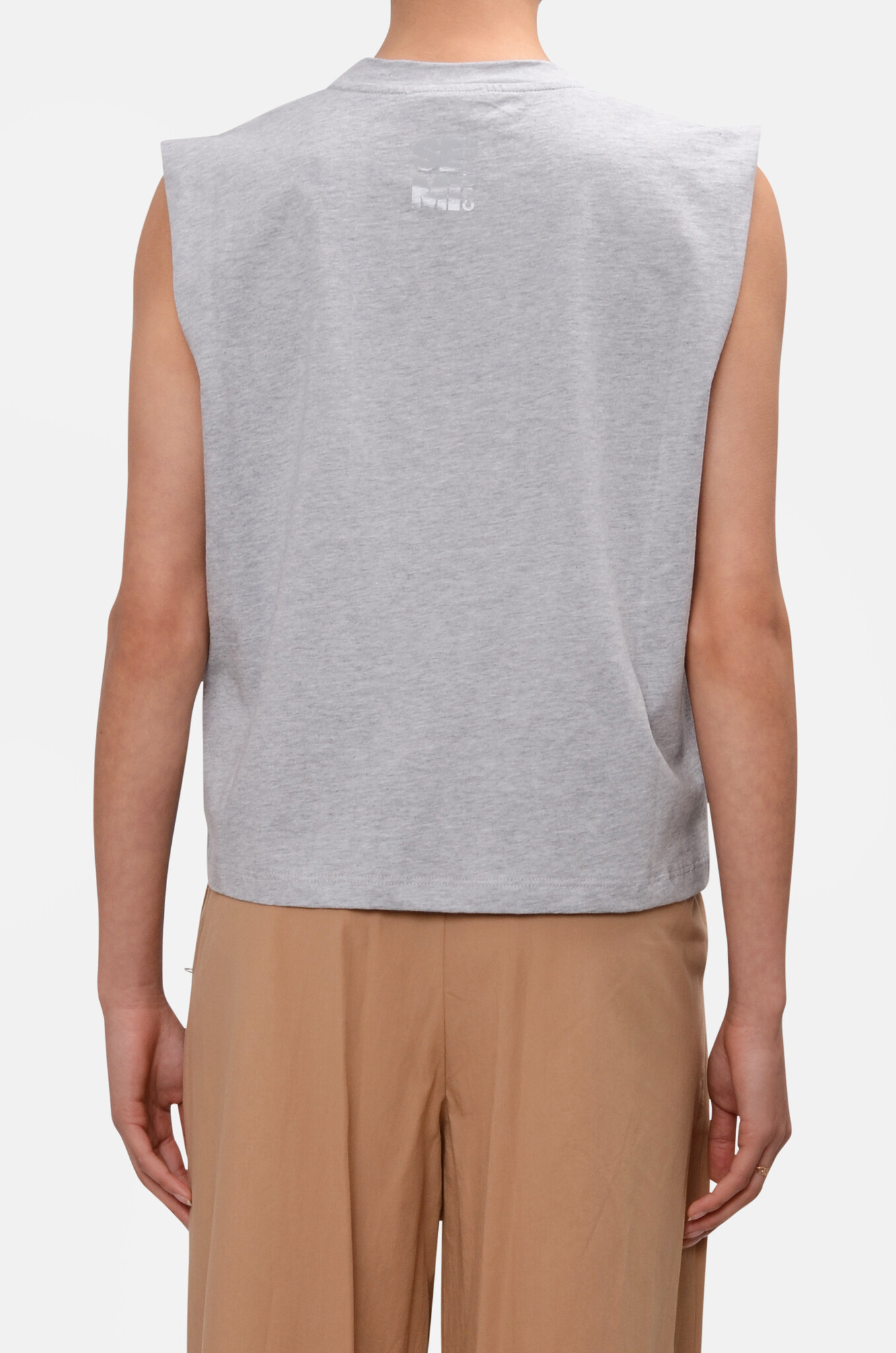 Sleeveless Tee in Grey Melange-4